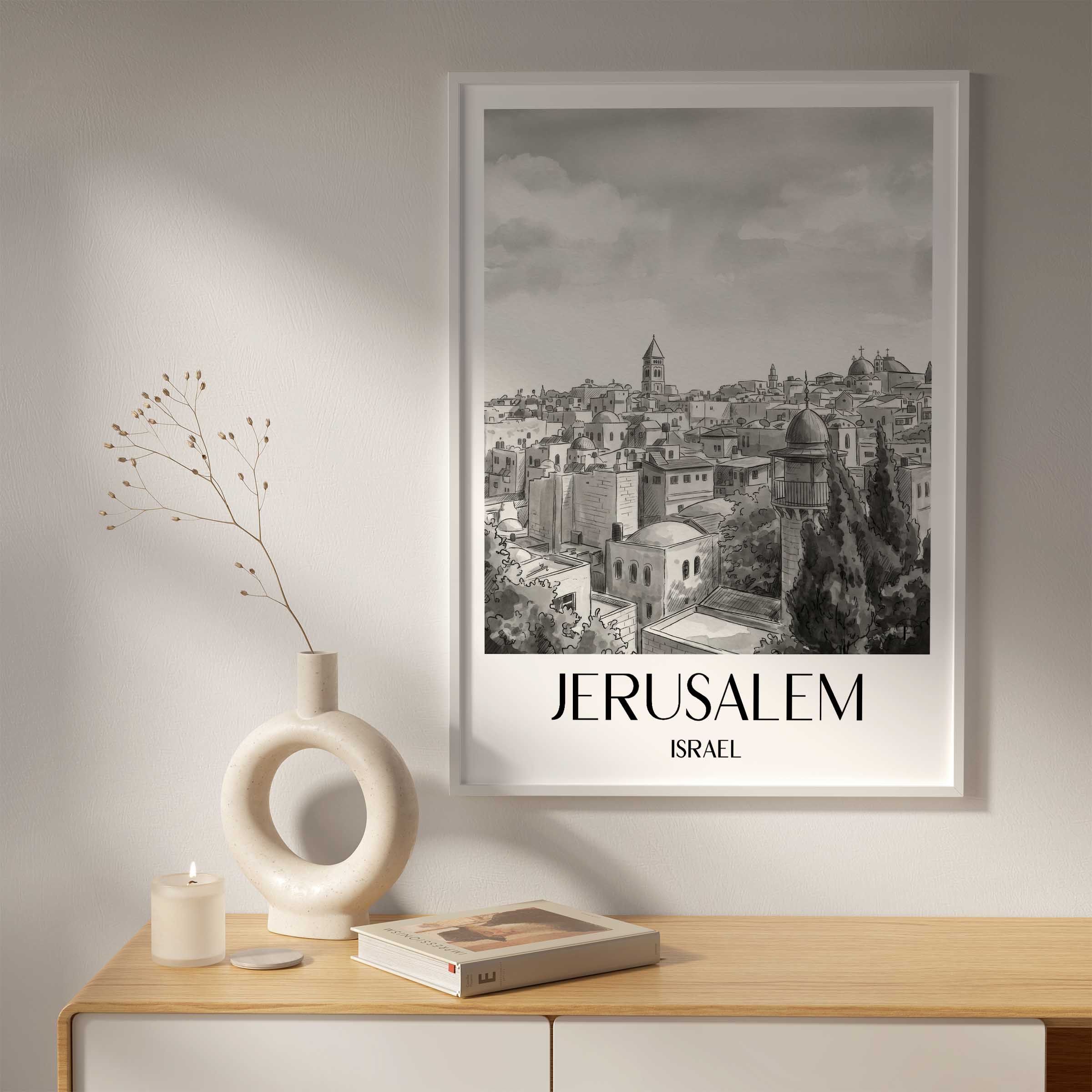 jerusalem-israel-poster-aquarell-schwarz-weiss