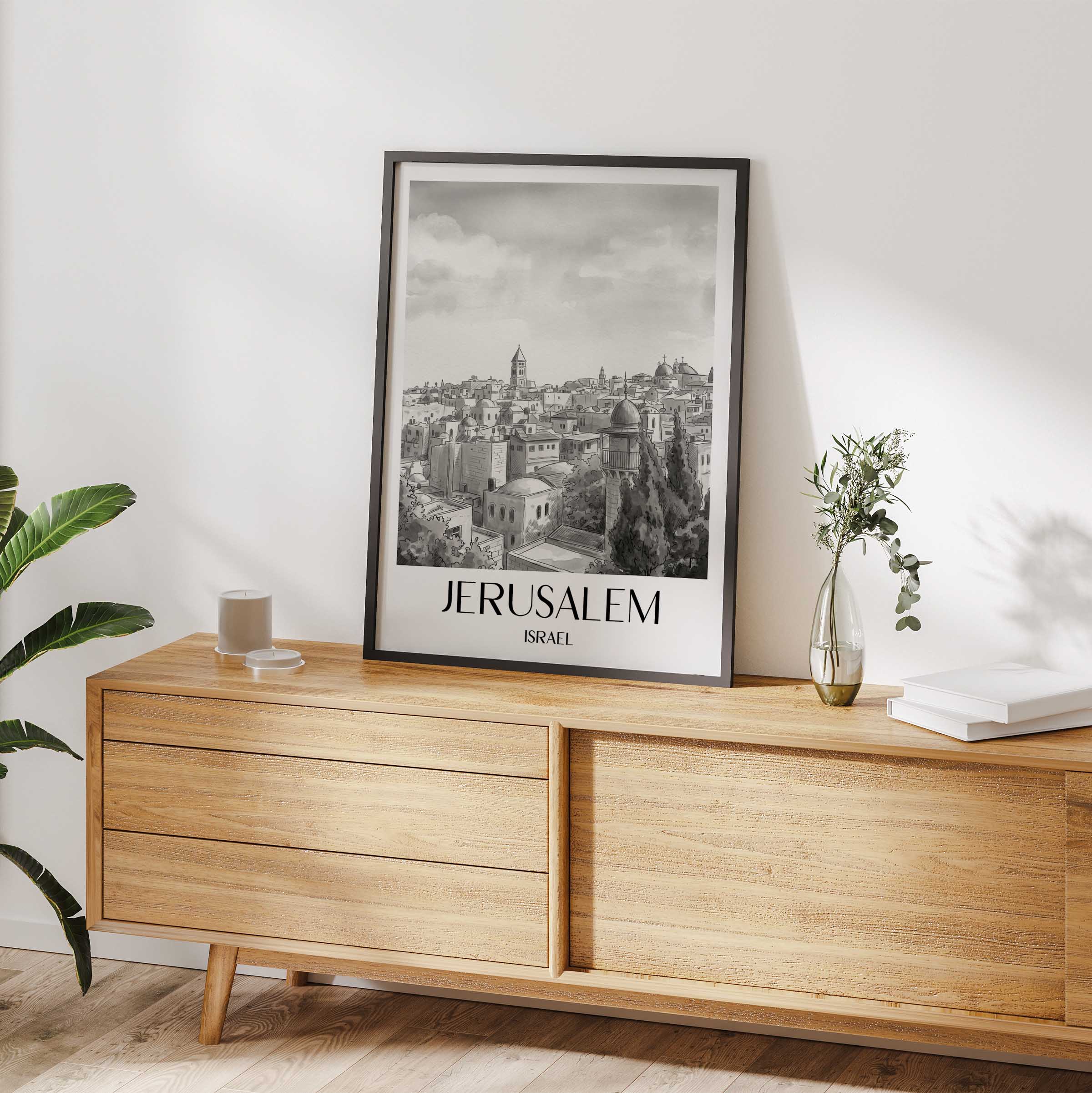 jerusalem-israel-poster-aquarell-schwarz-weiss