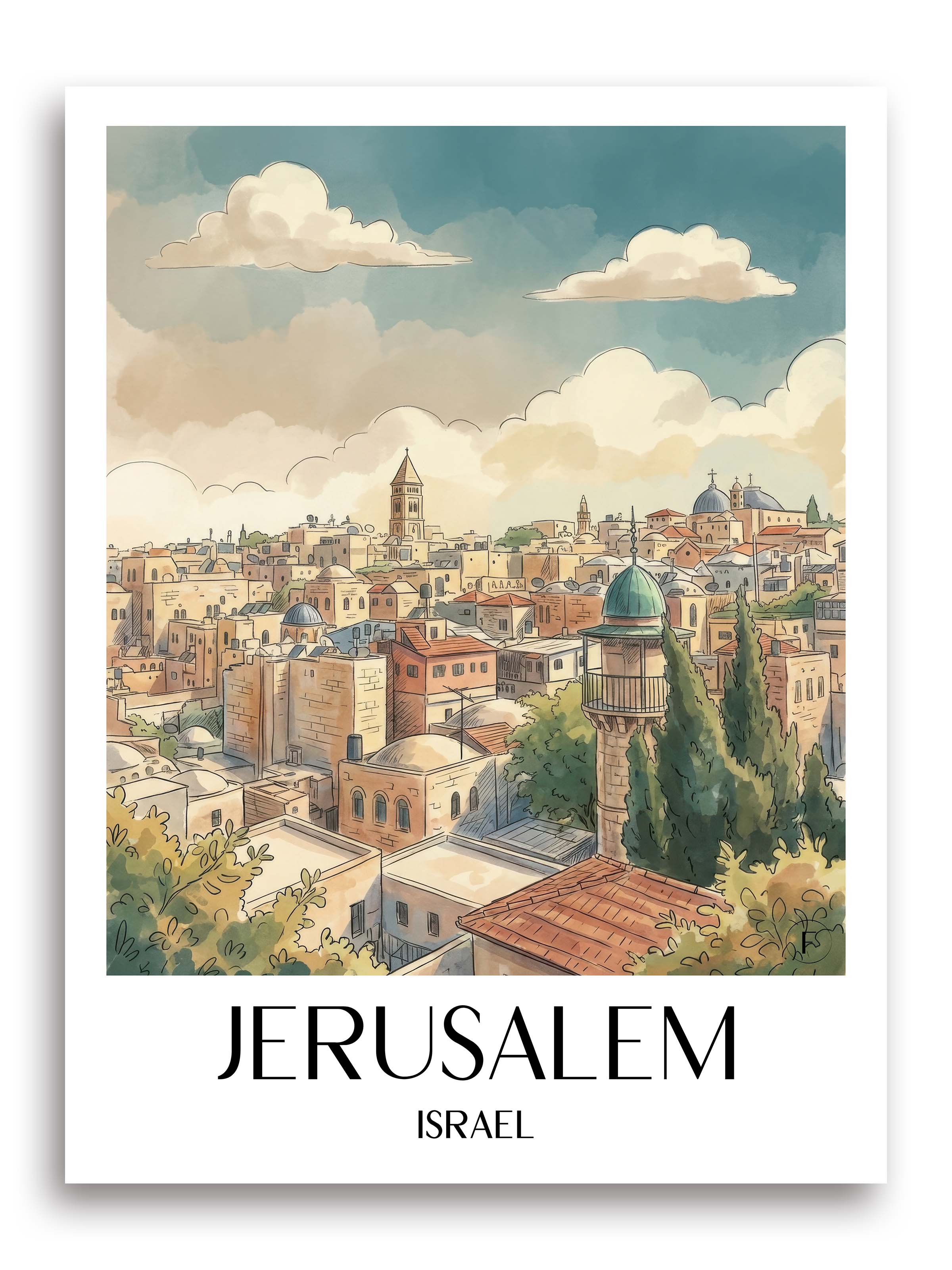 Jerusalem Poster - Israel Kunstdruck - Aquarell von A4 bis A1 - favplace