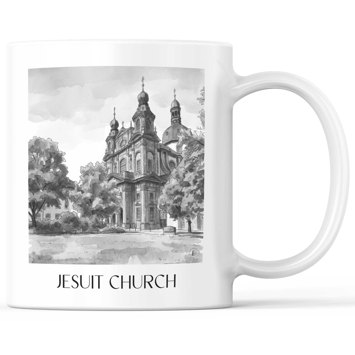 Jesuitenkirche Kaffeebecher - Mannheim - Deutschland Becher - Kaffeetasse im Aquarell Schwarz-Weiß Stil - favplace
