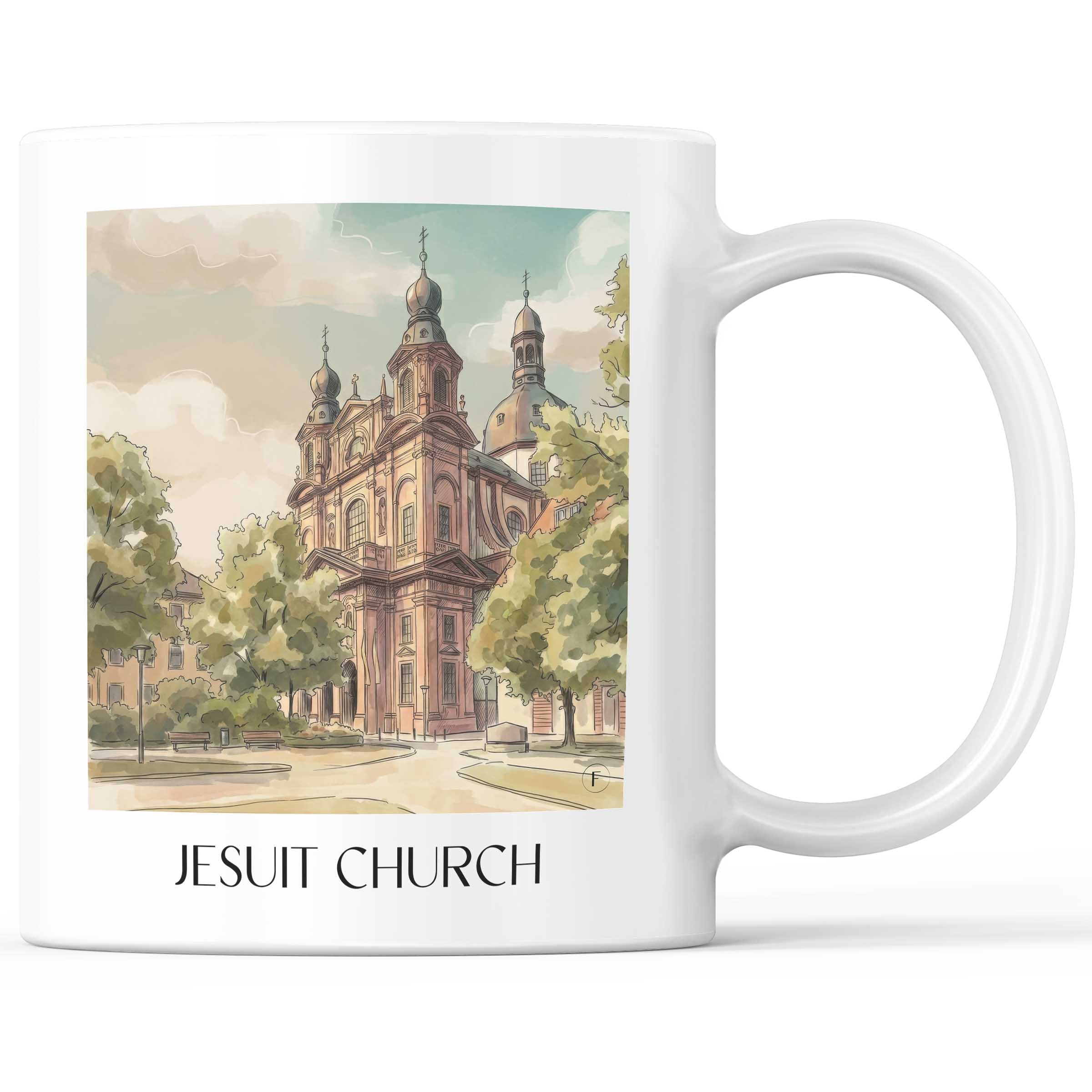 Jesuitenkirche Kaffeebecher - Mannheim - Deutschland Becher - Kaffeetasse im Aquarell Stil - favplace
