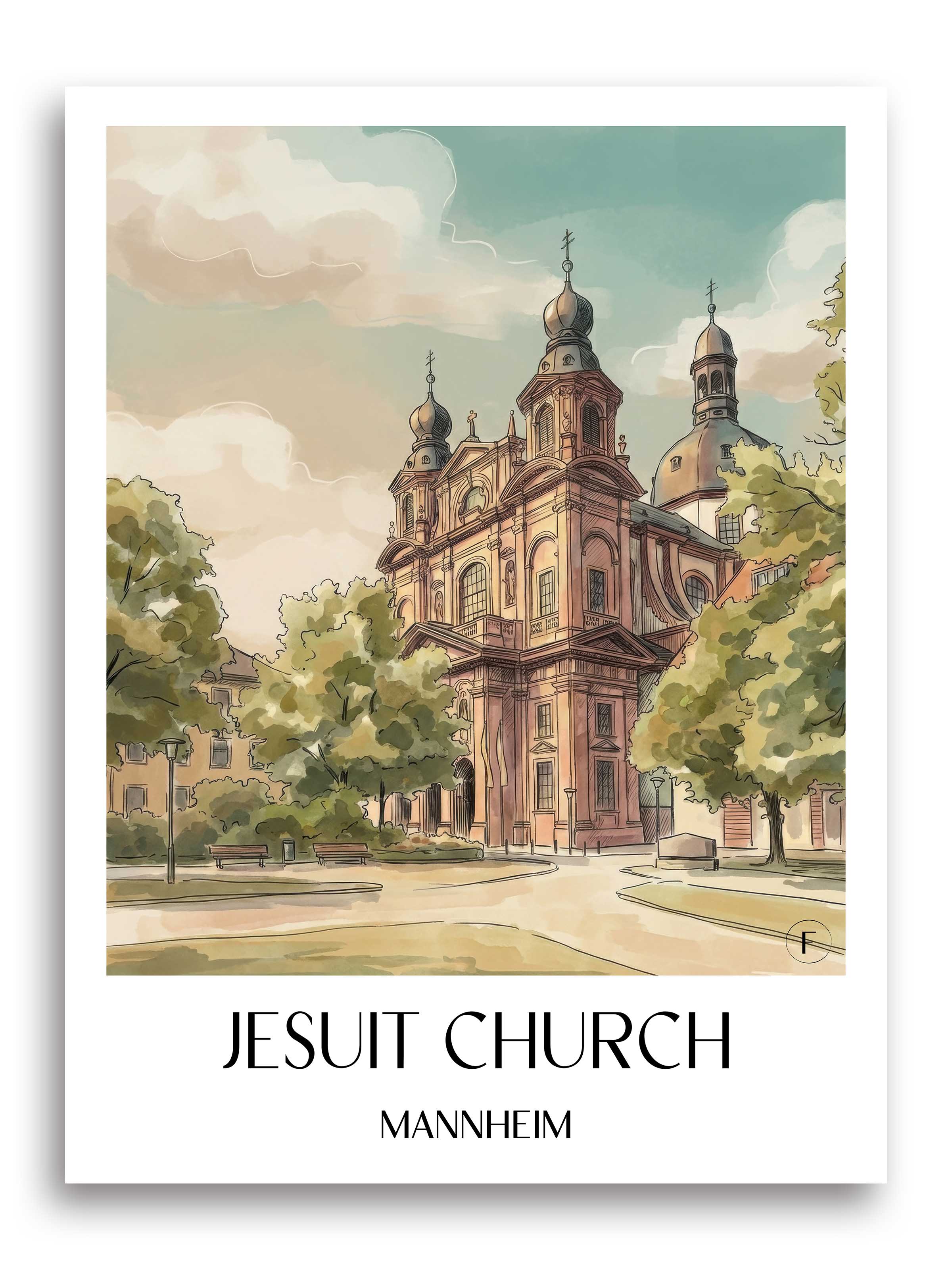 Jesuitenkirche Poster - Mannheim - Deutschland Kunstdruck - Aquarell von A4 bis A1 - favplace