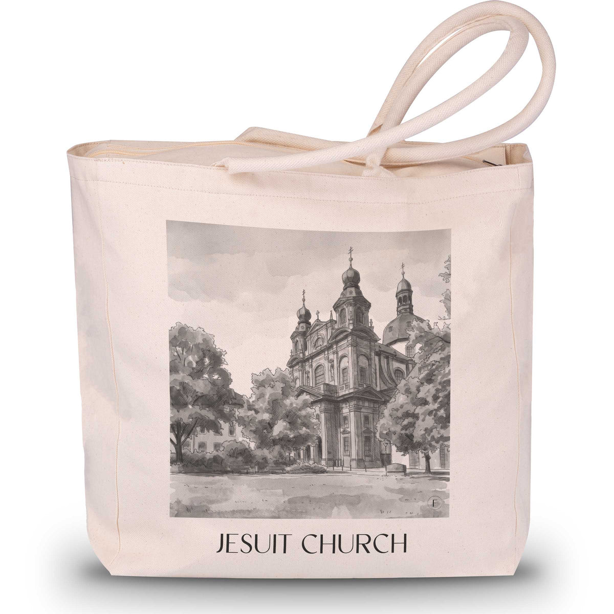 Jesuitenkirche Shopping Tasche - Mannheim - Deutschland Tote Bag - Einkaufstasche im Aquarell Schwarz-Weiß Stil - favplace