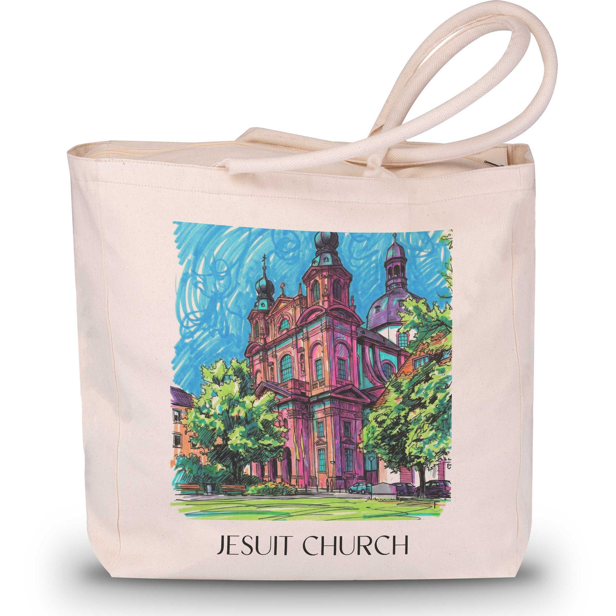 Jesuitenkirche Shopping Tasche - Mannheim - Deutschland Tote Bag - Einkaufstasche im Tag Graffiti Stil - favplace