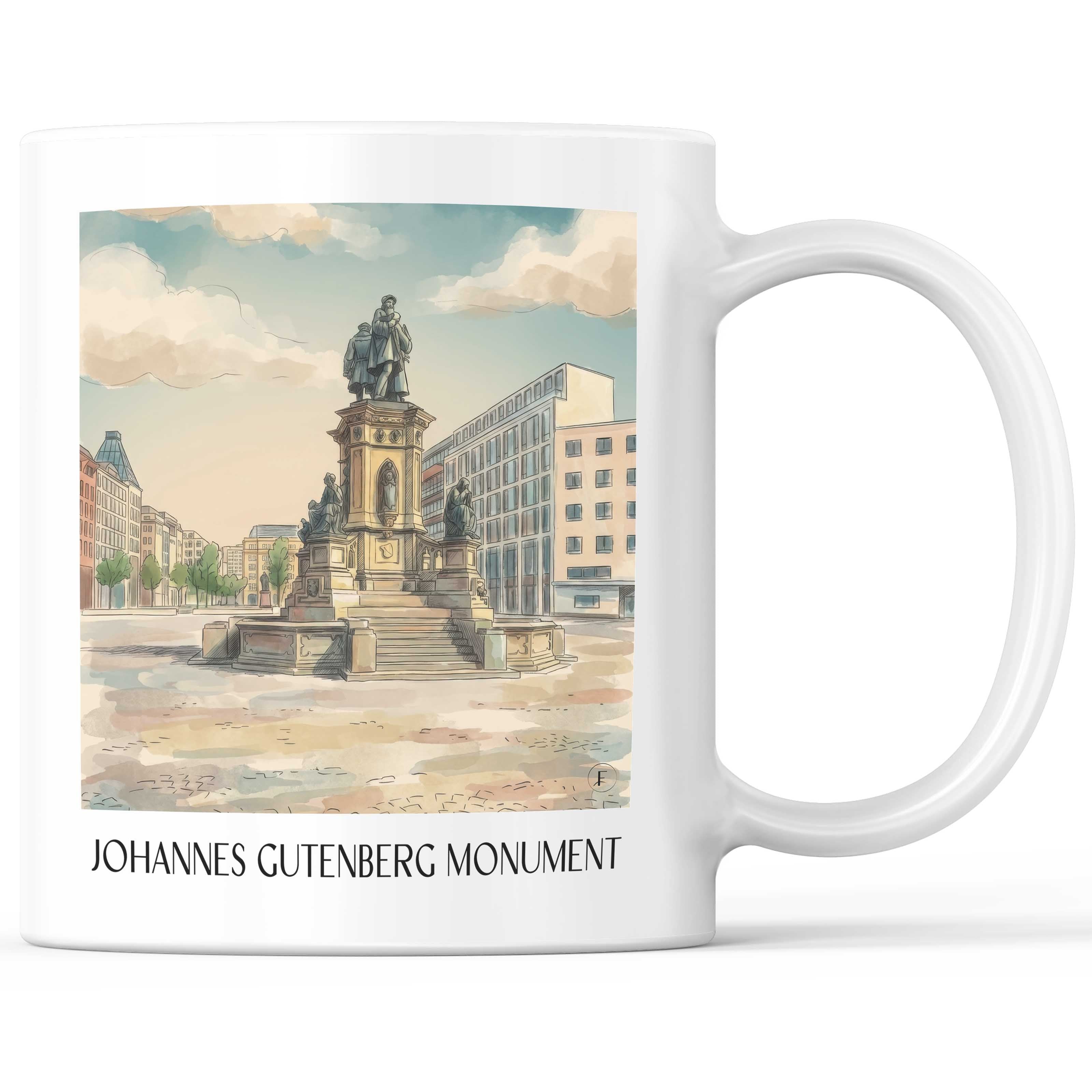 Johannes-Gutenberg-Denkmal Kaffeebecher - Frankfurt - Deutschland Becher - Kaffeetasse im Aquarell Stil - favplace