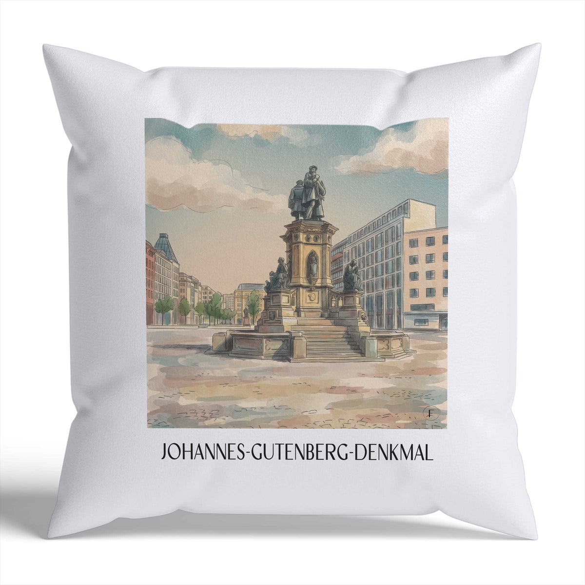 johannes-gutenberg-denkmal-frankfurt-deutschland-kissenbezug-aquarell