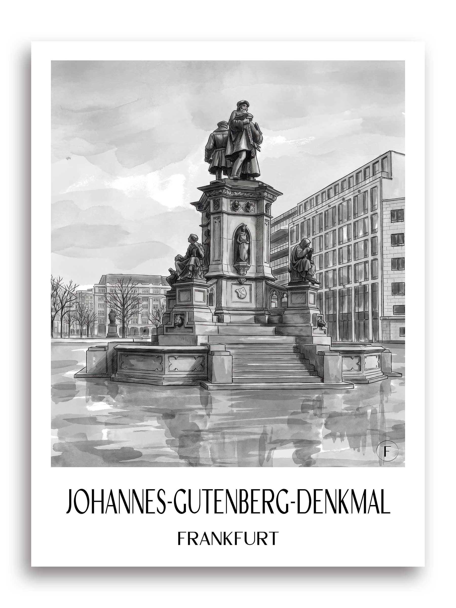 johannes-gutenberg-denkmal-frankfurt--deutschland-poster-aquarell-schwarz-weiss
