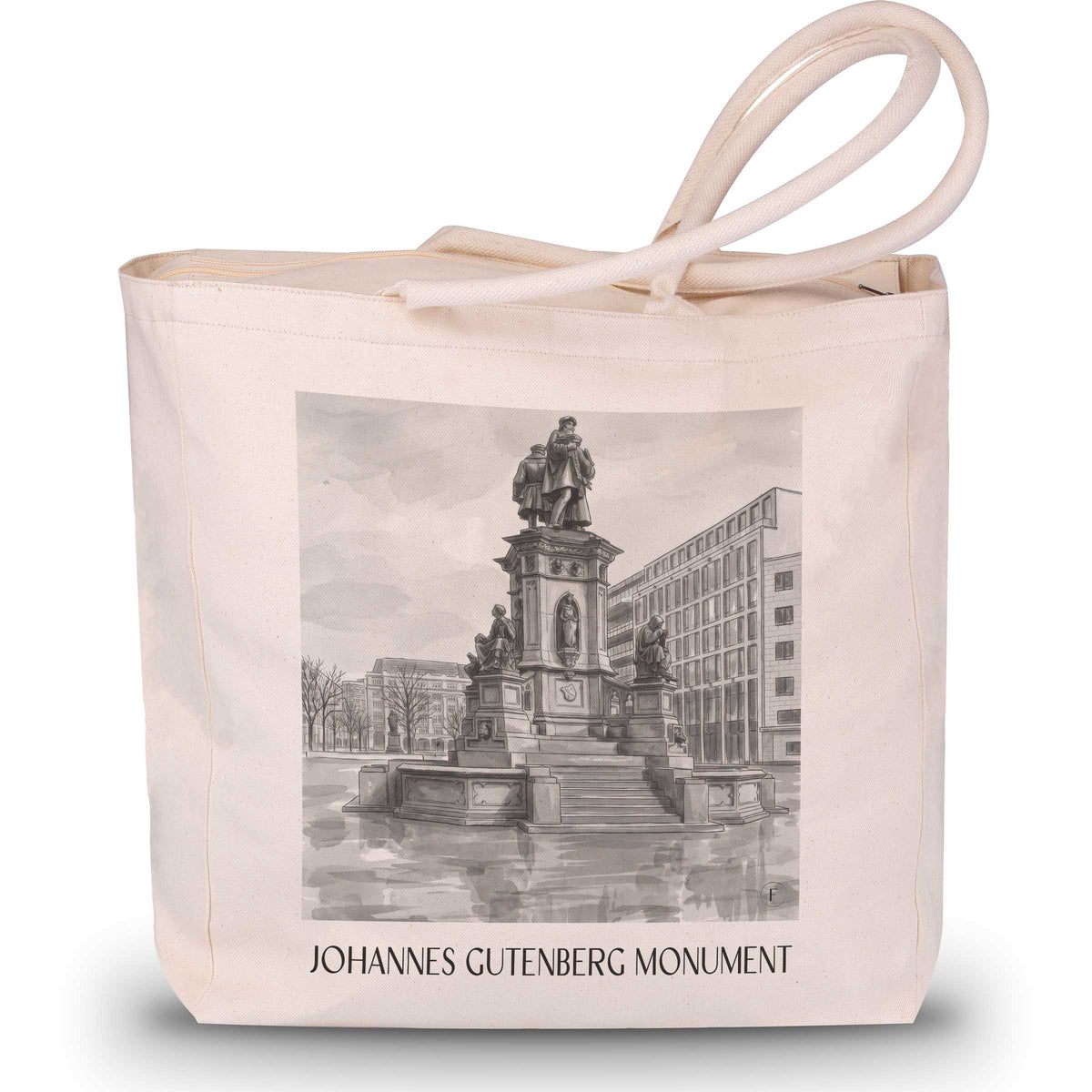 Johannes-Gutenberg-Denkmal Shopping Tasche - Frankfurt - Deutschland Tote Bag - Einkaufstasche im Aquarell Schwarz-Weiß Stil - favplace