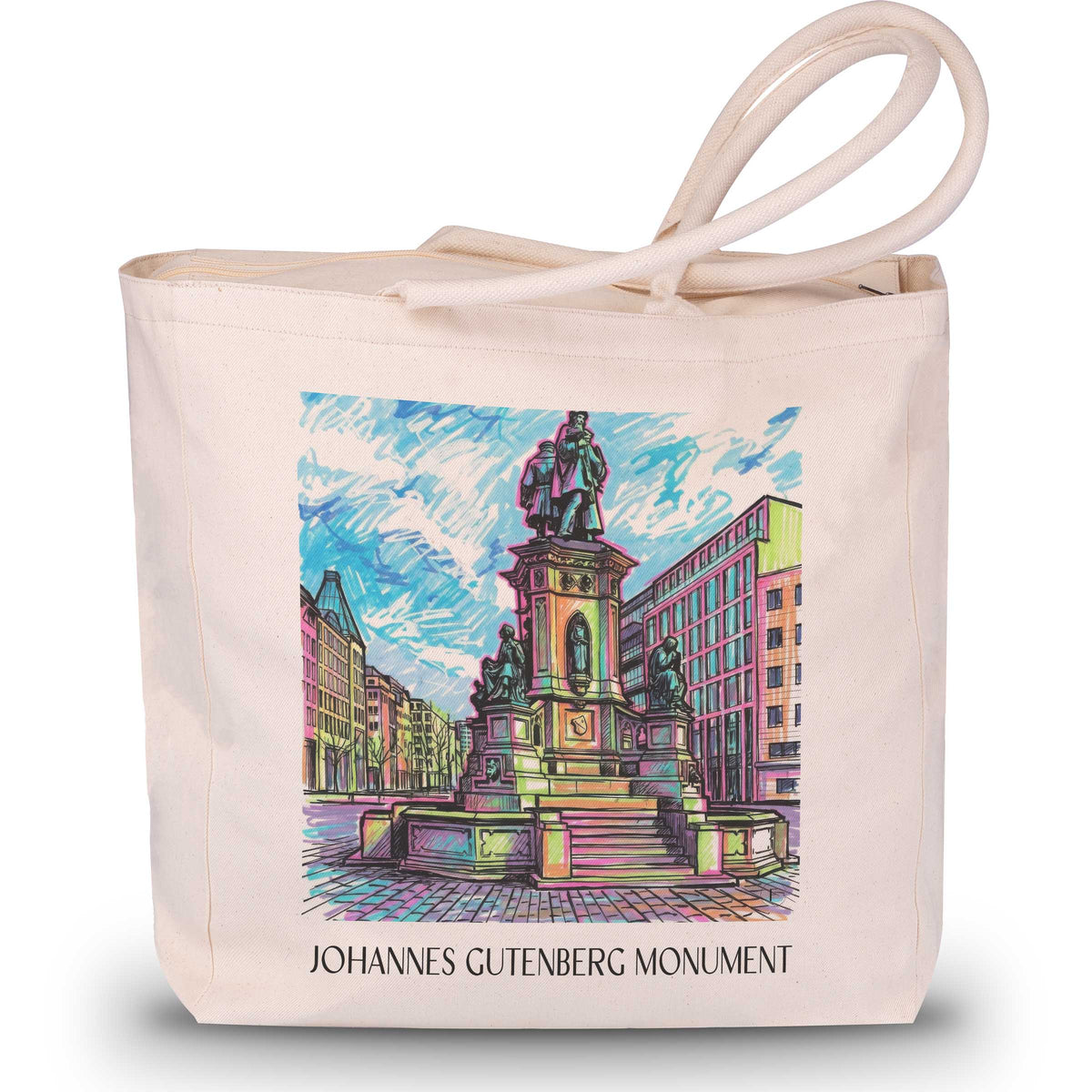 Johannes-Gutenberg-Denkmal Shopping Tasche - Frankfurt - Deutschland Tote Bag - Einkaufstasche im Tag Graffiti Stil - favplace