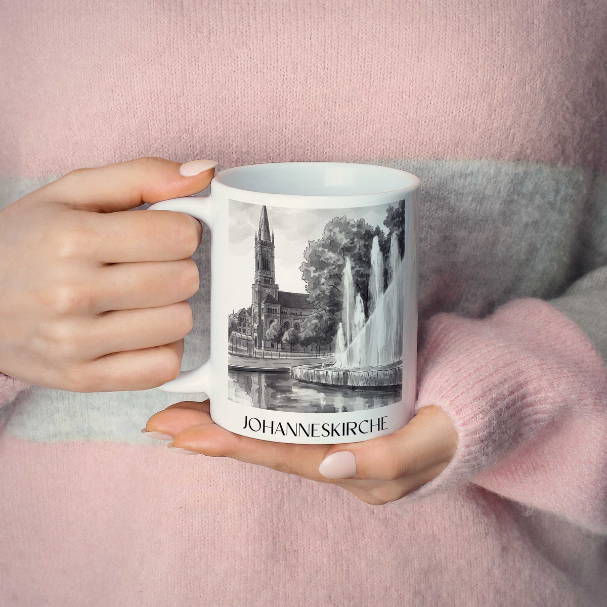 johanneskirche-düsseldorf-deutschland-kaffeebecher-aquarell-schwarz-weiss
