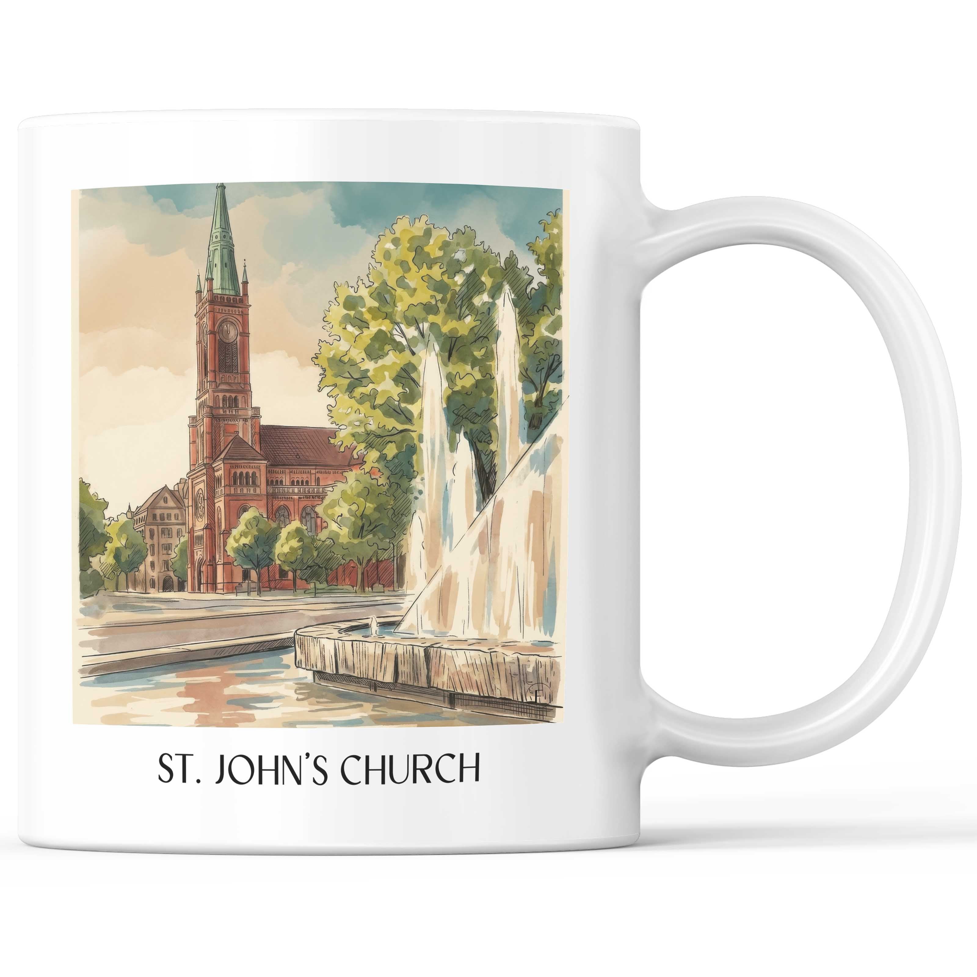 Johanneskirche Kaffeebecher - Düsseldorf - Deutschland Becher - Kaffeetasse im Aquarell Stil - favplace