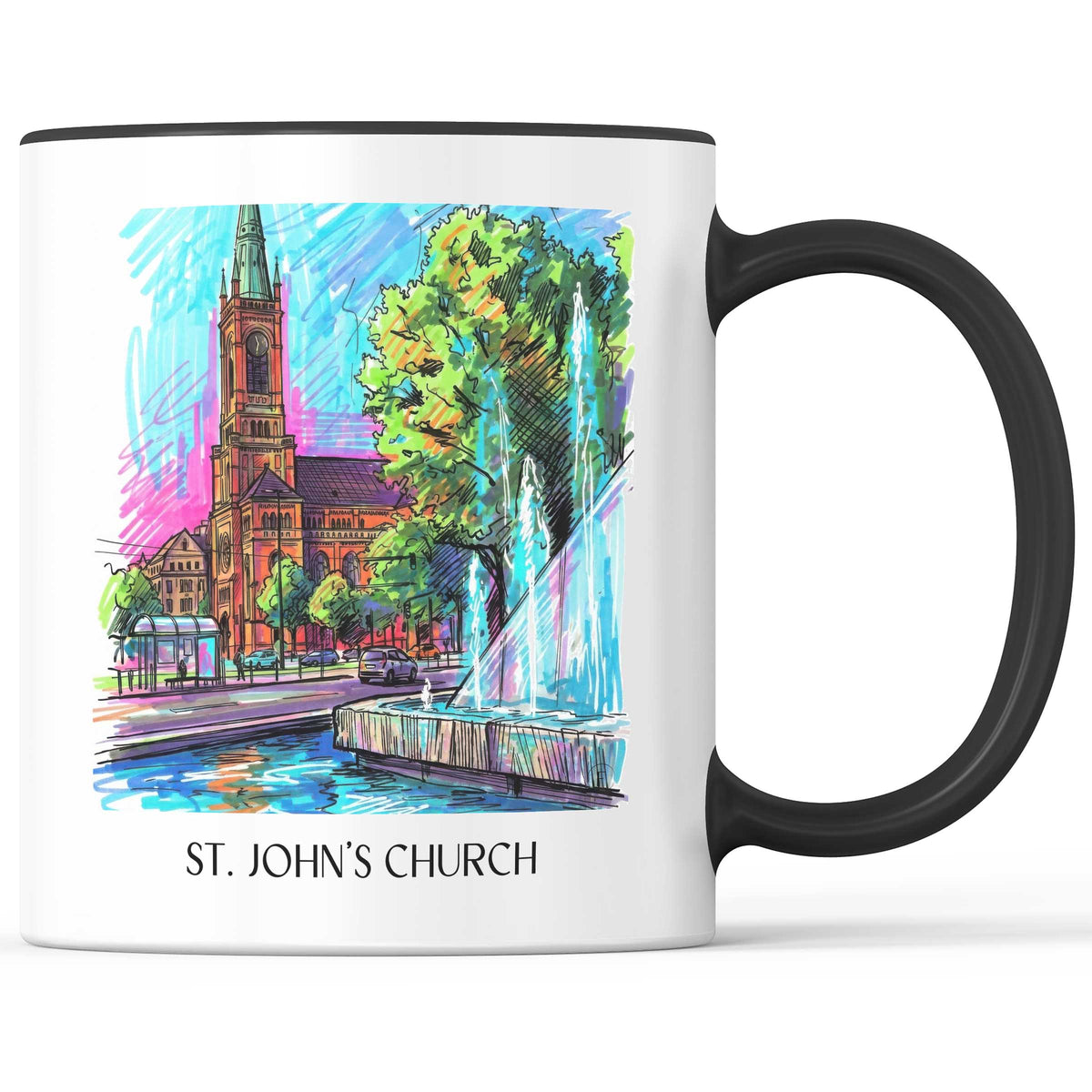 Johanneskirche Kaffeebecher - Düsseldorf - Deutschland Becher - Kaffeetasse im Tag Graffiti Stil - favplace