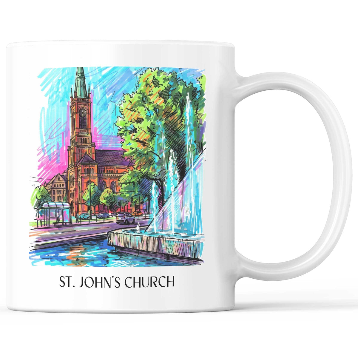 Johanneskirche Kaffeebecher - Düsseldorf - Deutschland Becher - Kaffeetasse im Tag Graffiti Stil - favplace