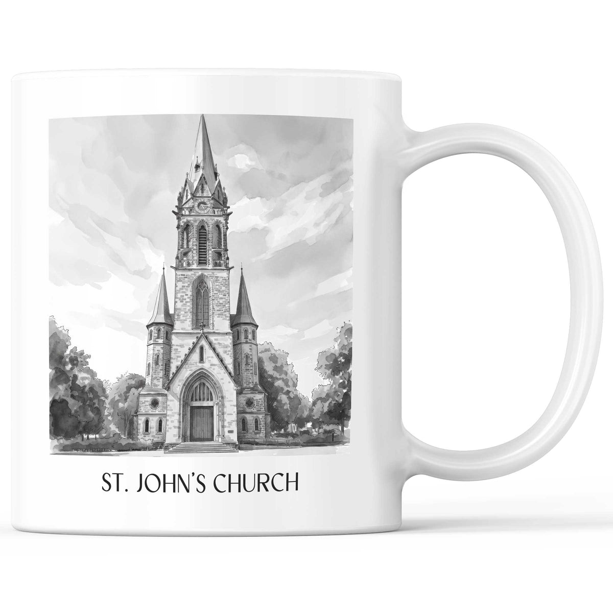 Johanneskirche Kaffeebecher - Darmstadt - Deutschland Becher - Kaffeetasse im Aquarell Schwarz-Weiß Stil - favplace