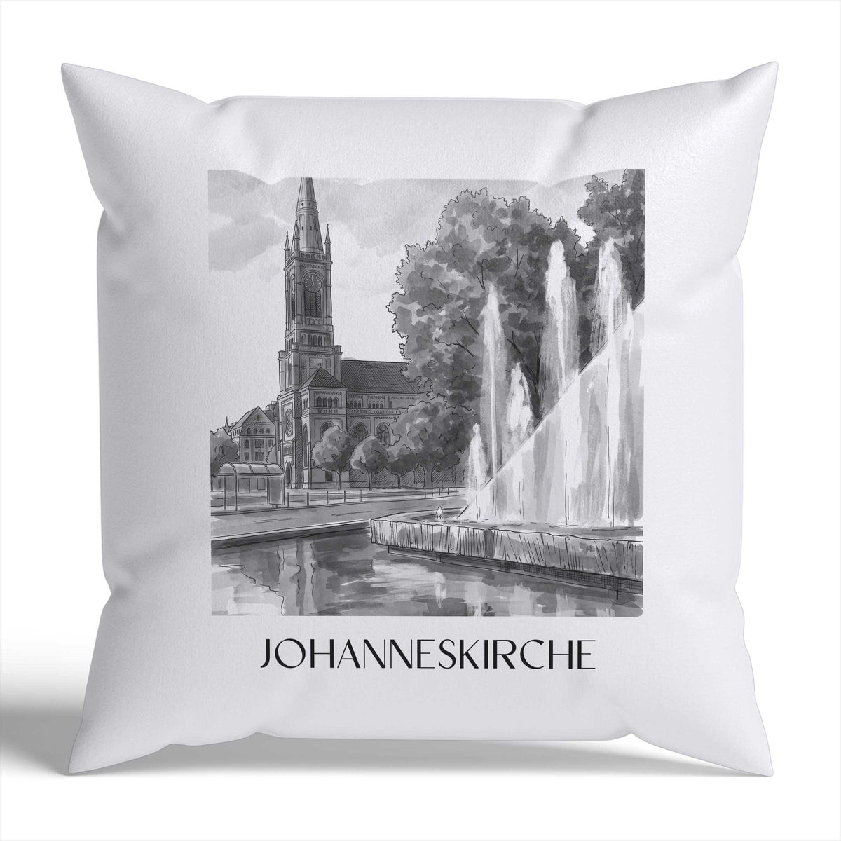 johanneskirche-düsseldorf-deutschland-kissenbezug-aquarell-schwarz-weiss