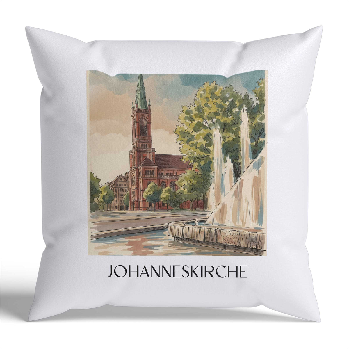 johanneskirche-düsseldorf-deutschland-kissenbezug-aquarell
