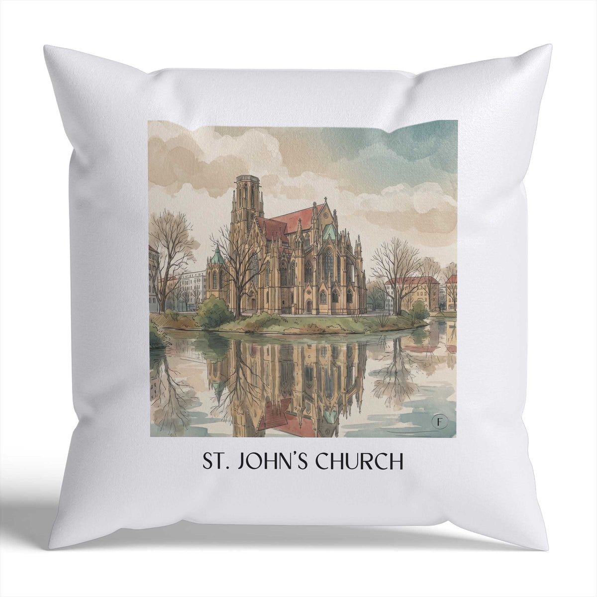 Johanneskirche Kissenhülle - Zierkissen Bezug - Stuttgart - Deutschland Kissen bzw. Kissenbezug im Aquarell Stil - favplace