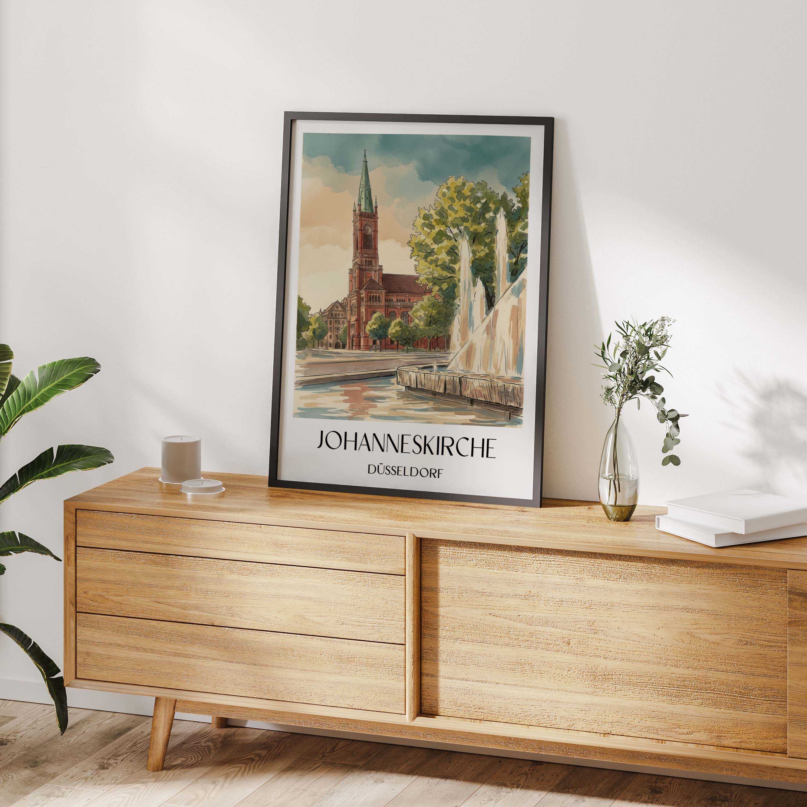 johanneskirche-düsseldorf-deutschland-poster-aquarell