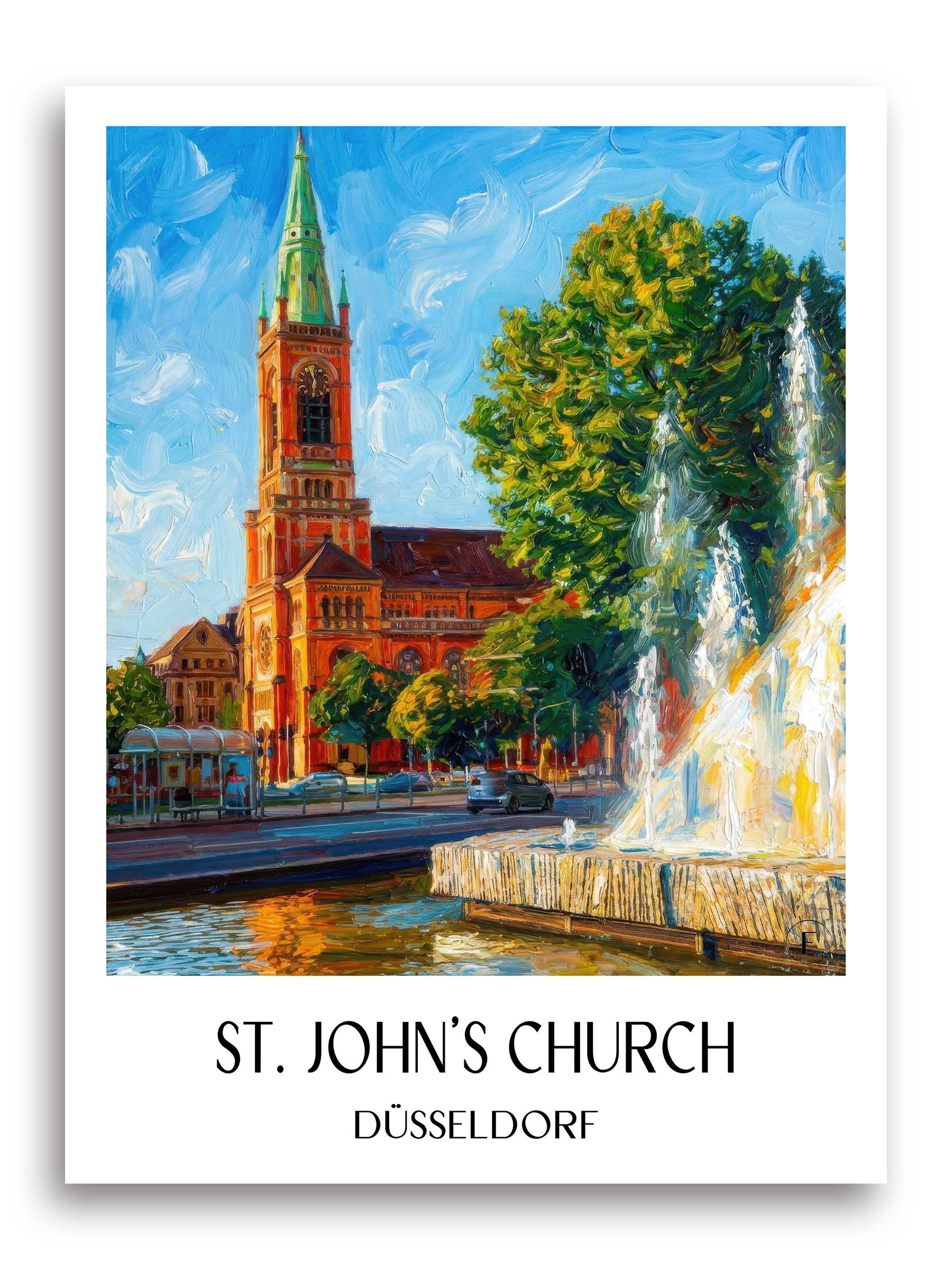 Johanneskirche Poster - Düsseldorf - Deutschland Kunstdruck - Ölgemälde von A4 bis A1 - favplace