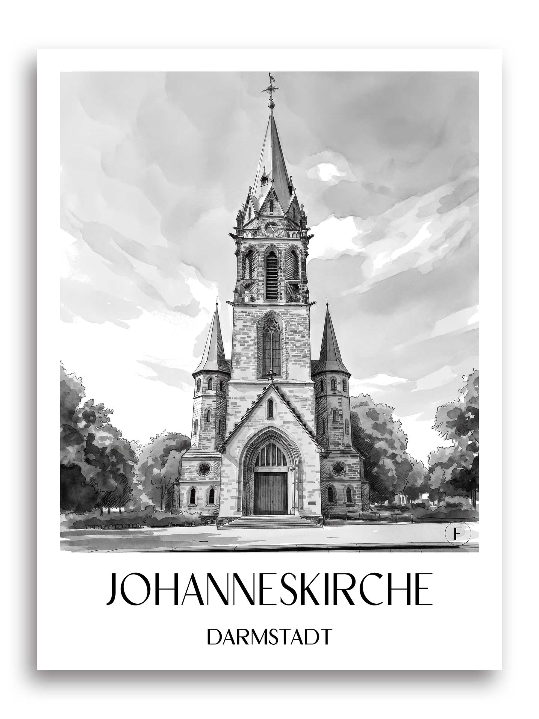 johanneskirche-darmstadt-deutschland-poster-aquarell-schwarz-weiss