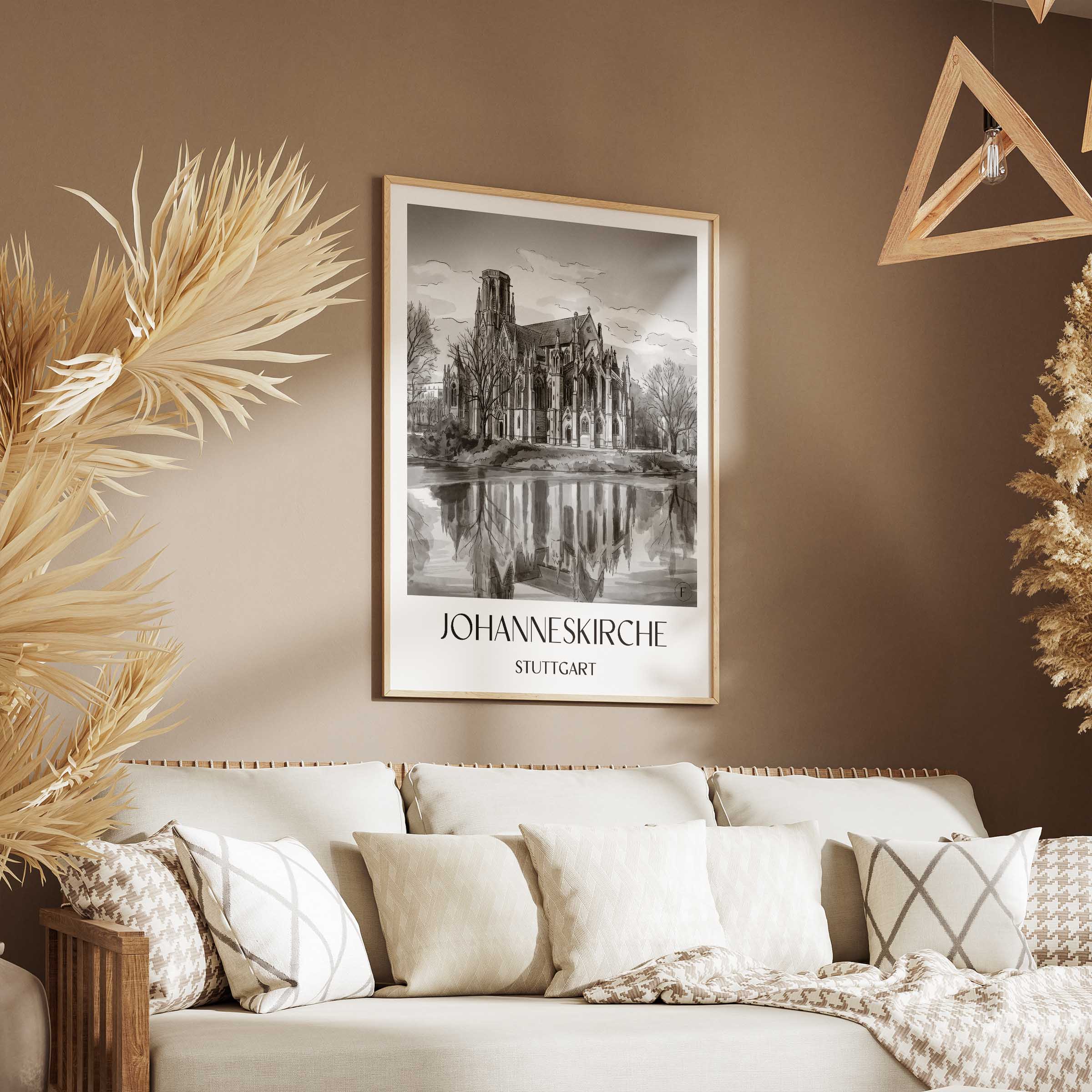 johanneskirche-stuttgart-deutschland-poster-aquarell-schwarz-weiss