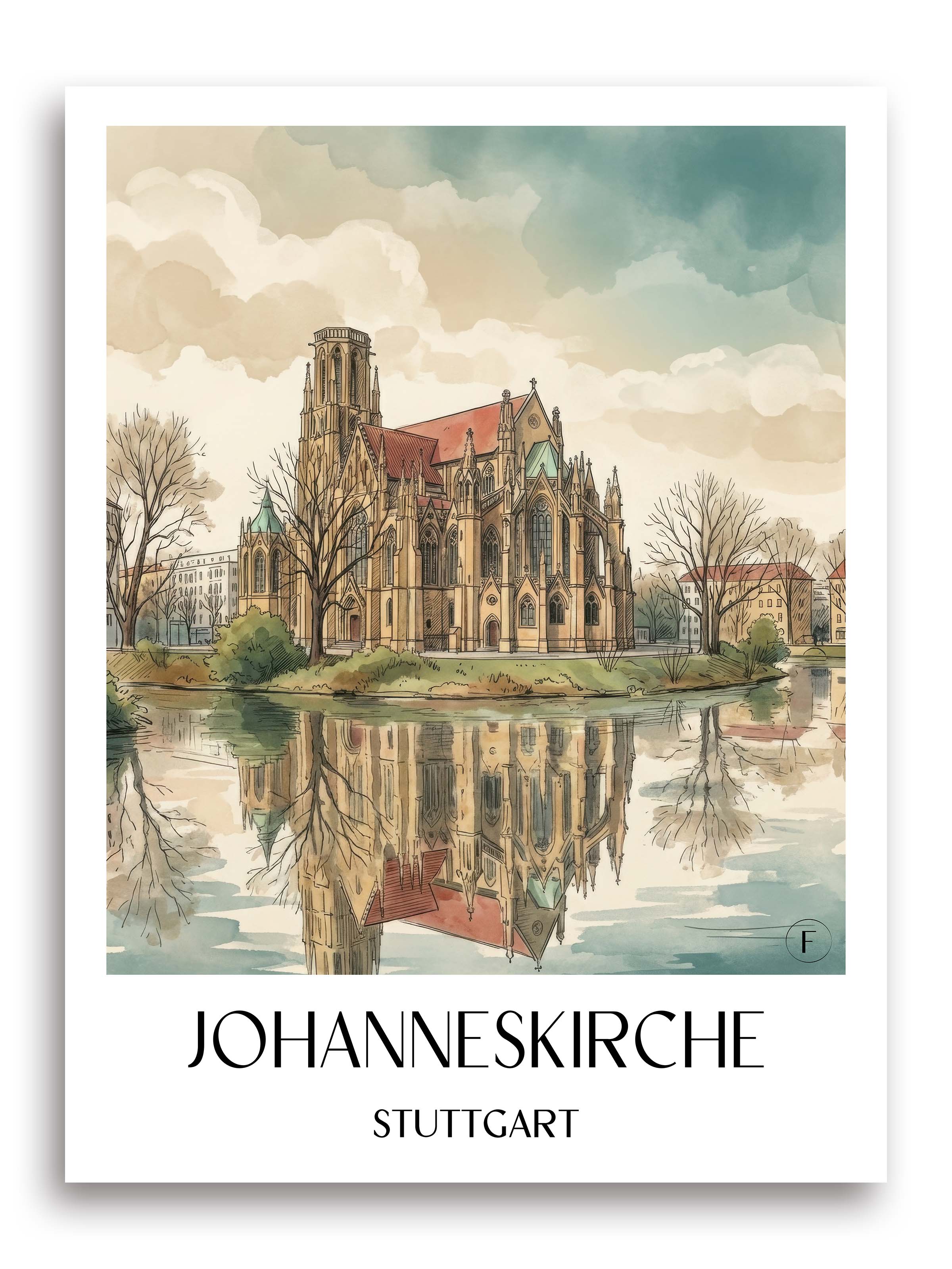 johanneskirche-stuttgart-deutschland-poster-aquarell