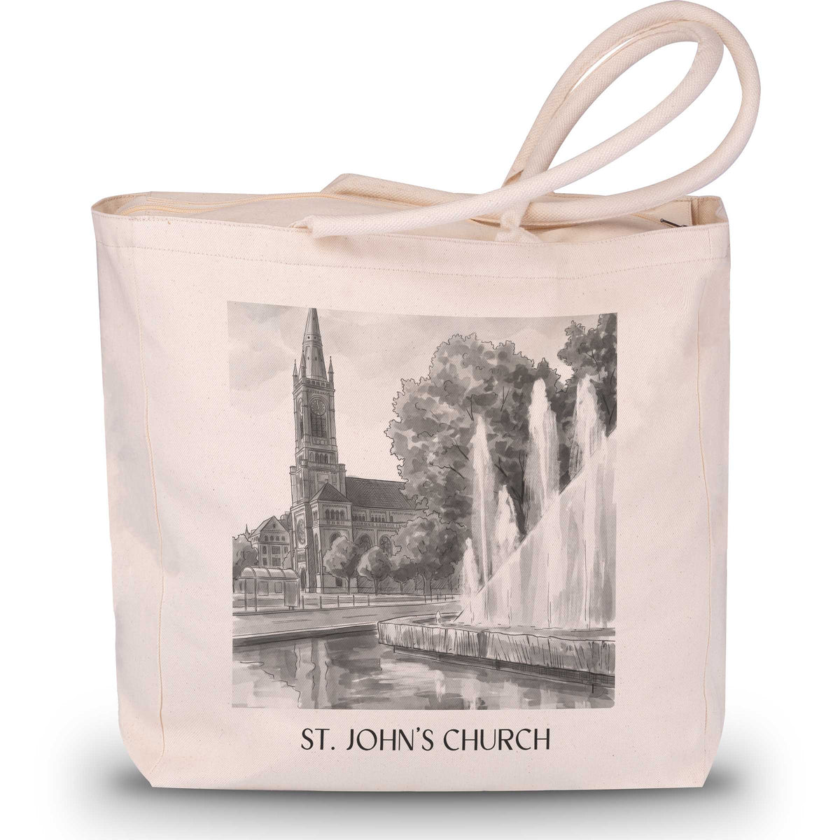 Johanneskirche Shopping Tasche - Düsseldorf - Deutschland Tote Bag - Einkaufstasche im Aquarell Schwarz-Weiß Stil - favplace