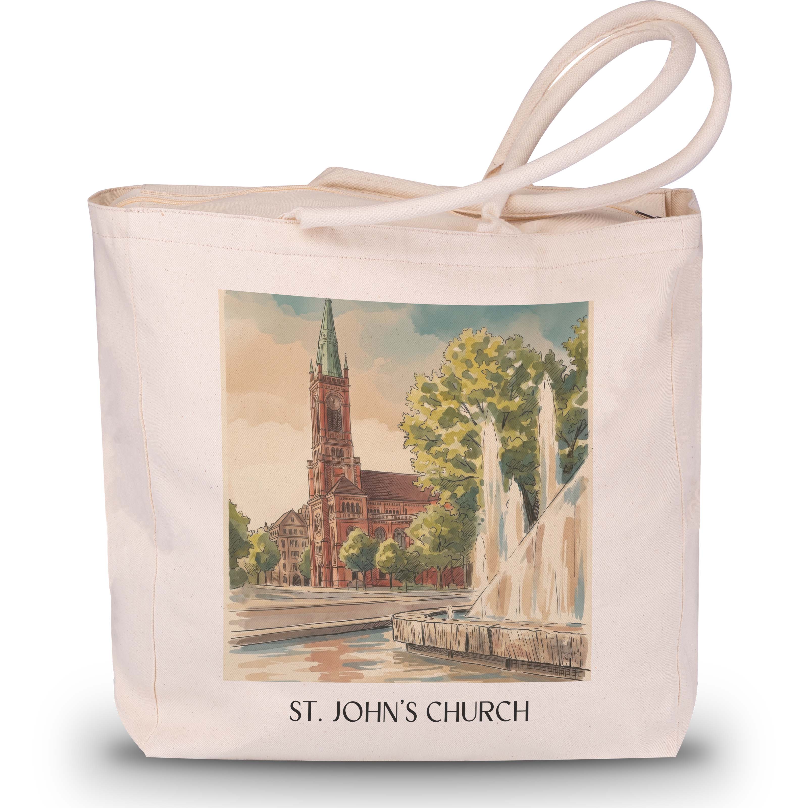 Johanneskirche Shopping Tasche - Düsseldorf - Deutschland Tote Bag - Einkaufstasche im Aquarell Stil - favplace