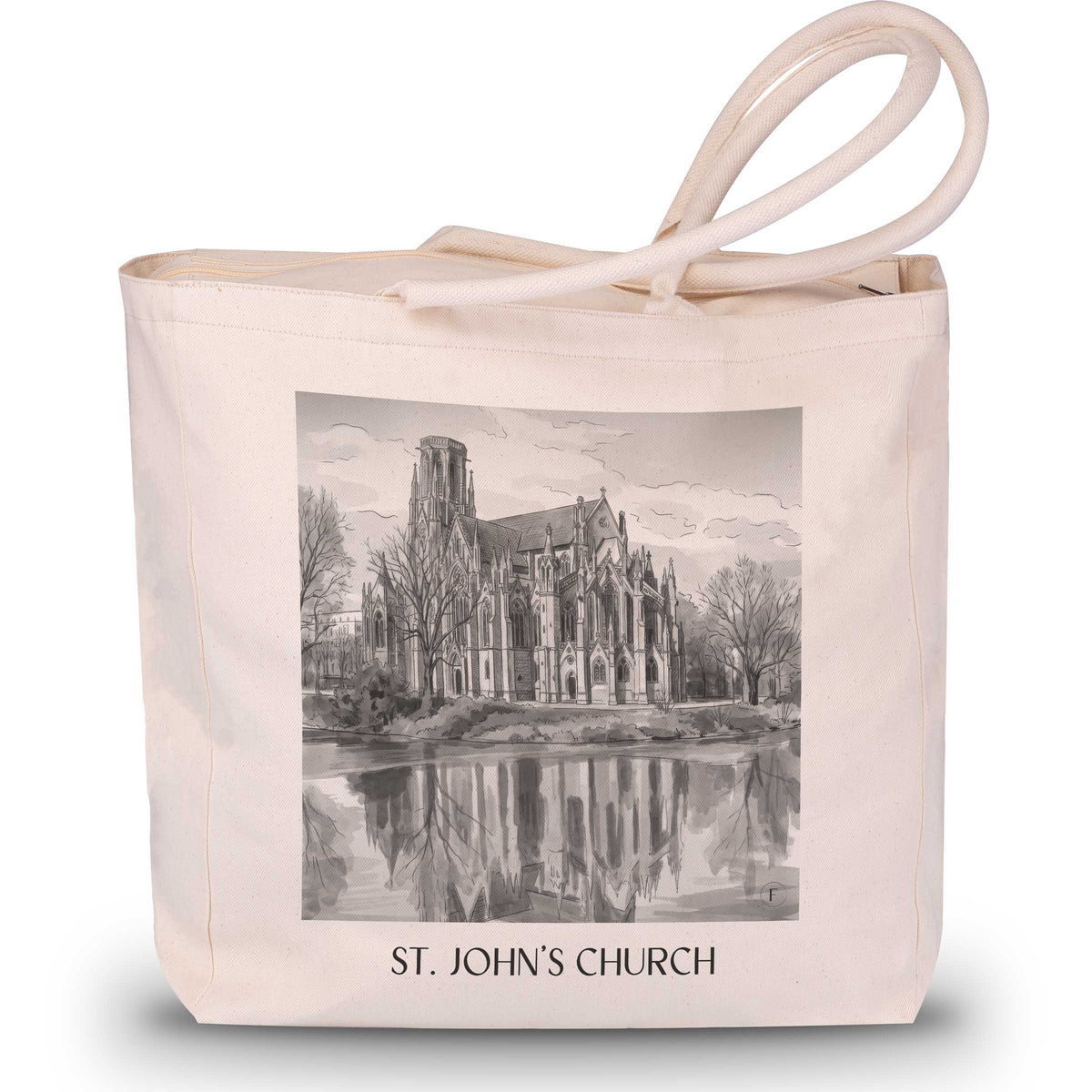 Johanneskirche Shopping Tasche - Stuttgart - Deutschland Tote Bag - Einkaufstasche im Aquarell Schwarz-Weiß Stil - favplace