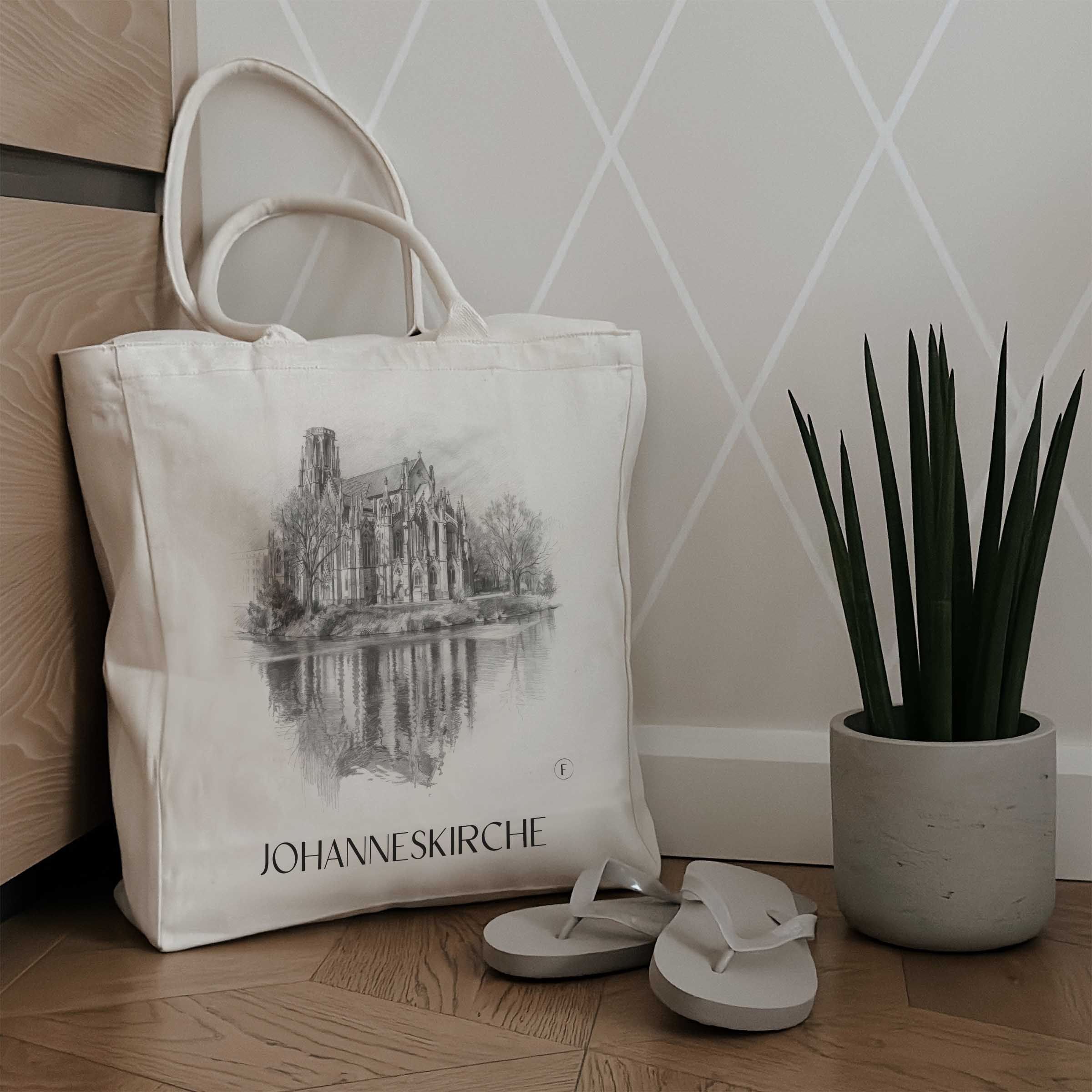 johanneskirche-stuttgart-deutschland-einkaufstasche-bleistift-zeichnung-drawing