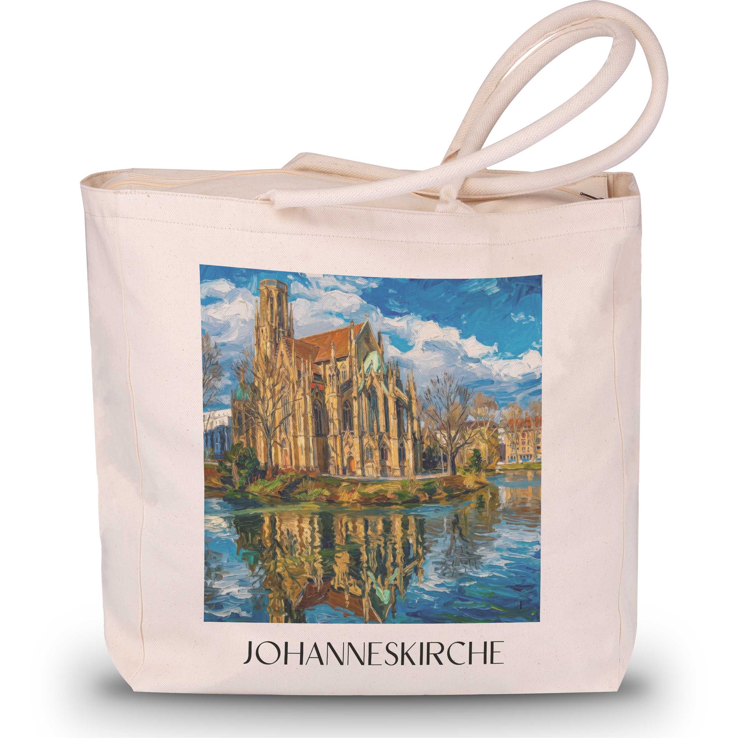johanneskirche-stuttgart-deutschland-einkaufstasche-oil-painting-oelgemaelde