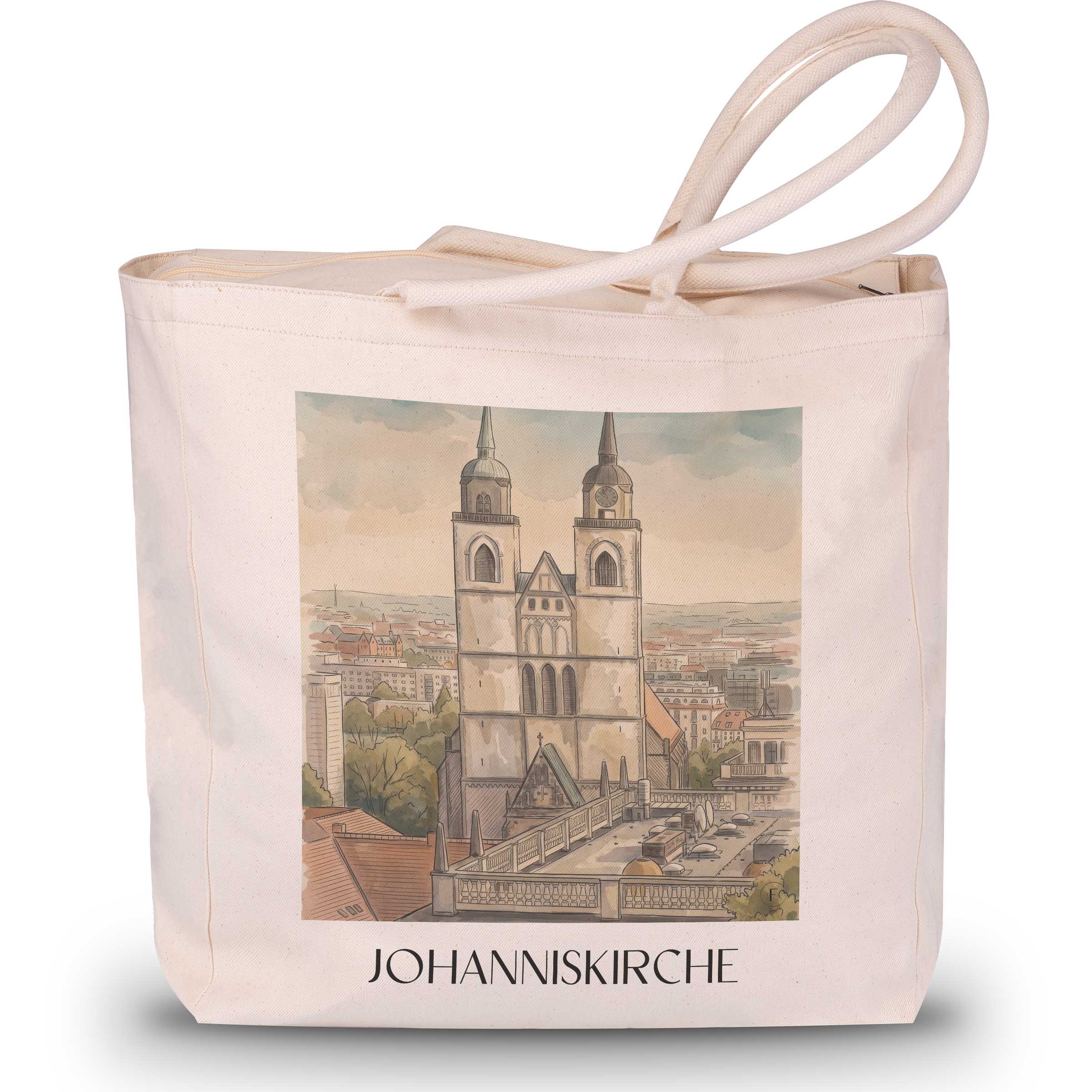 johanniskirche-magdeburg-deutschland-einkaufstasche-aquarell