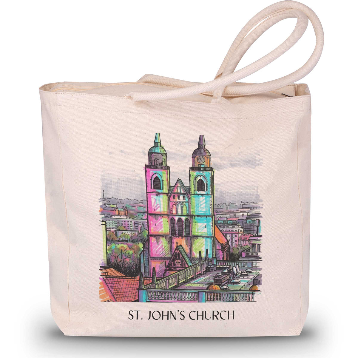 Johanniskirche Shopping Tasche - Magdeburg - Deutschland Tote Bag - Einkaufstasche im Tag Graffiti Stil - favplace