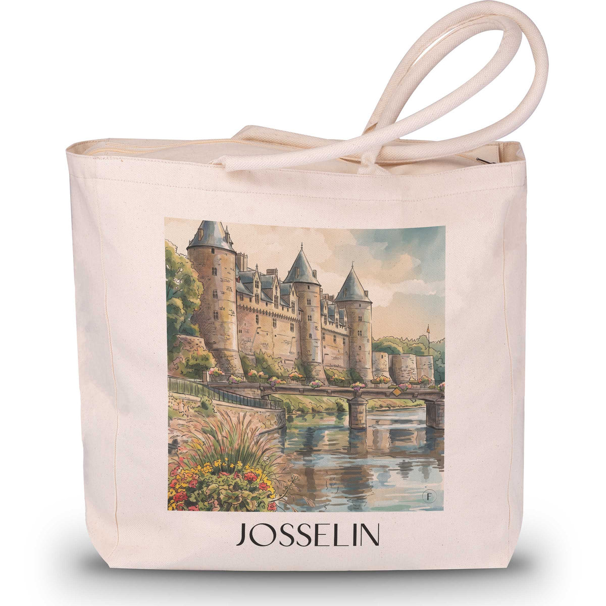 josselin-vallée-de-l'oust-frankreich-einkaufstasche-aquarell