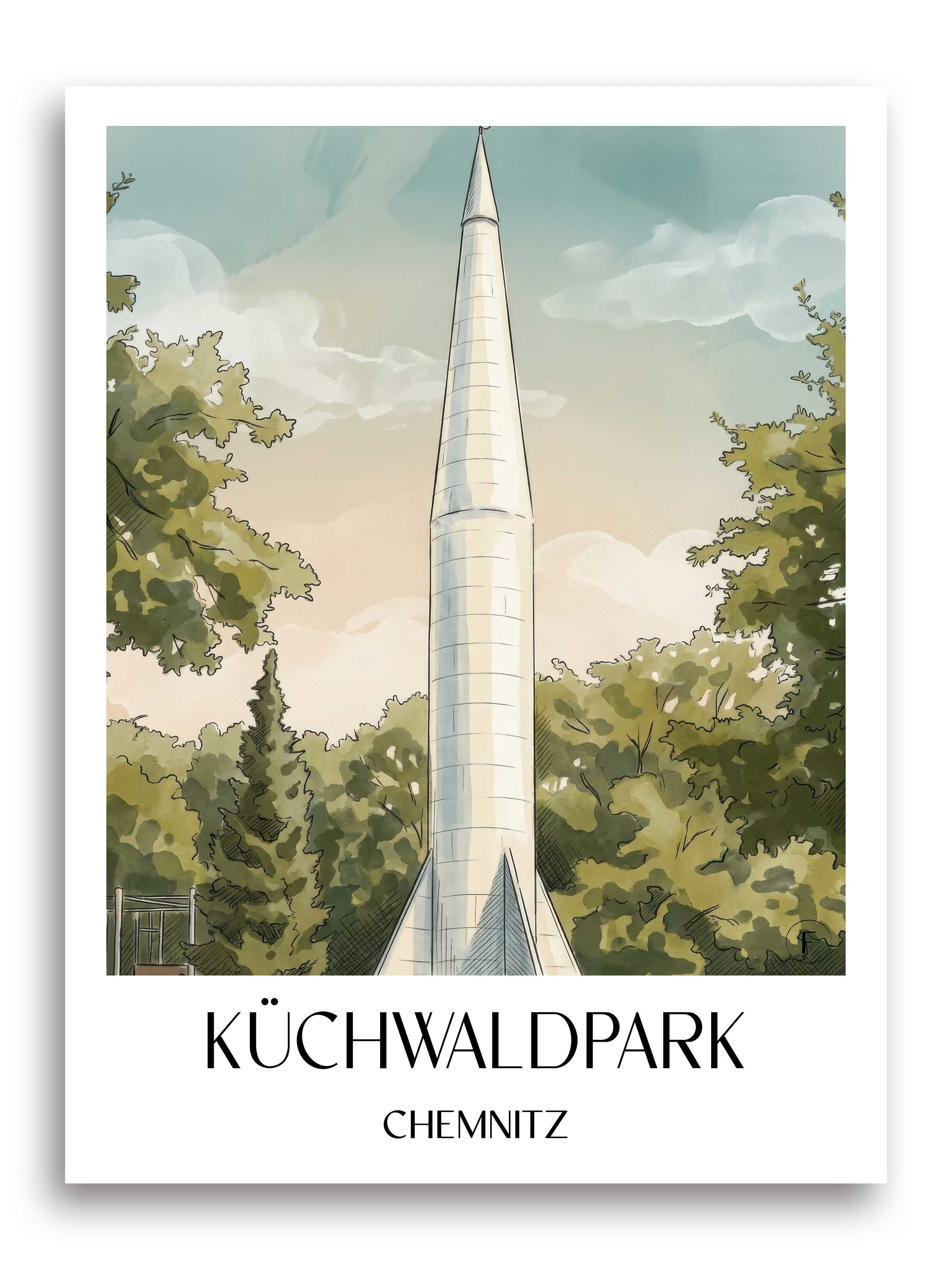 Küchwaldpark Poster - Chemnitz - Deutschland Kunstdruck - Aquarell von A4 bis A1 - favplace