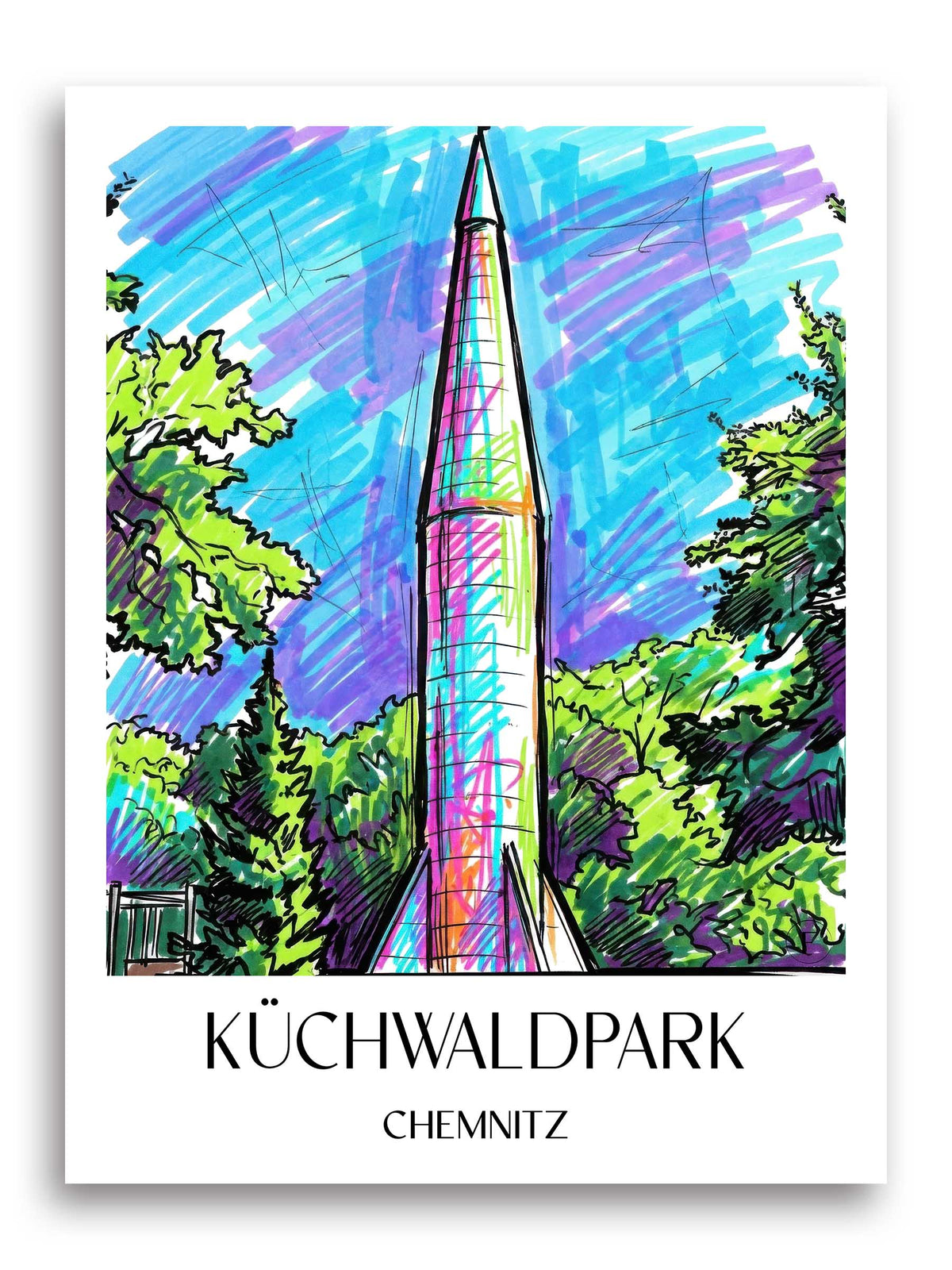 Küchwaldpark Poster - Chemnitz - Deutschland Kunstdruck - Tag Graffiti von A4 bis A1 - favplace