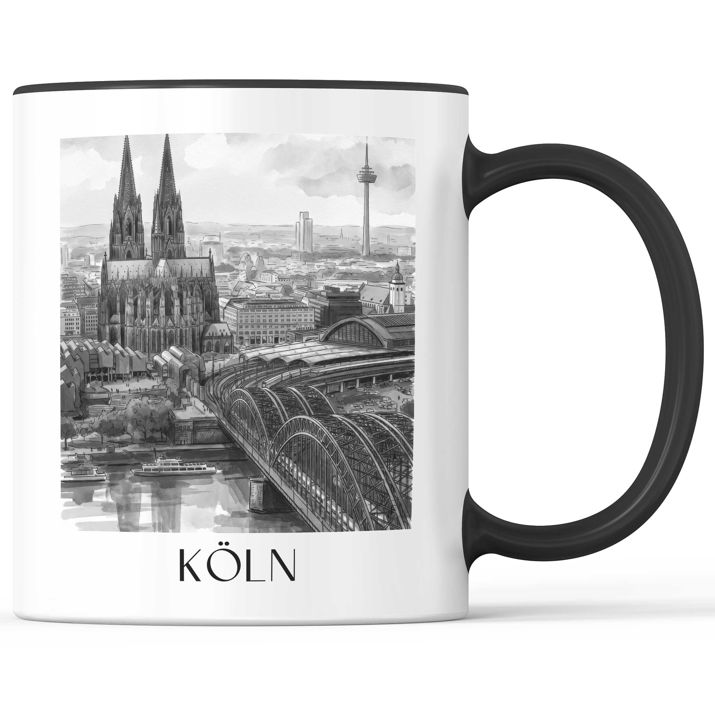 köln-deutschland-kaffeebecher-aquarell-schwarz-weiss