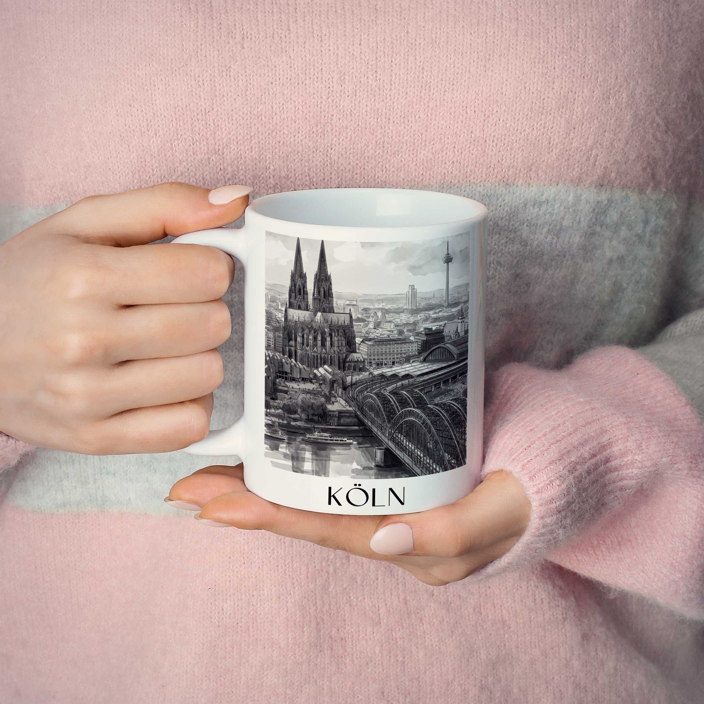 köln-deutschland-kaffeebecher-aquarell-schwarz-weiss