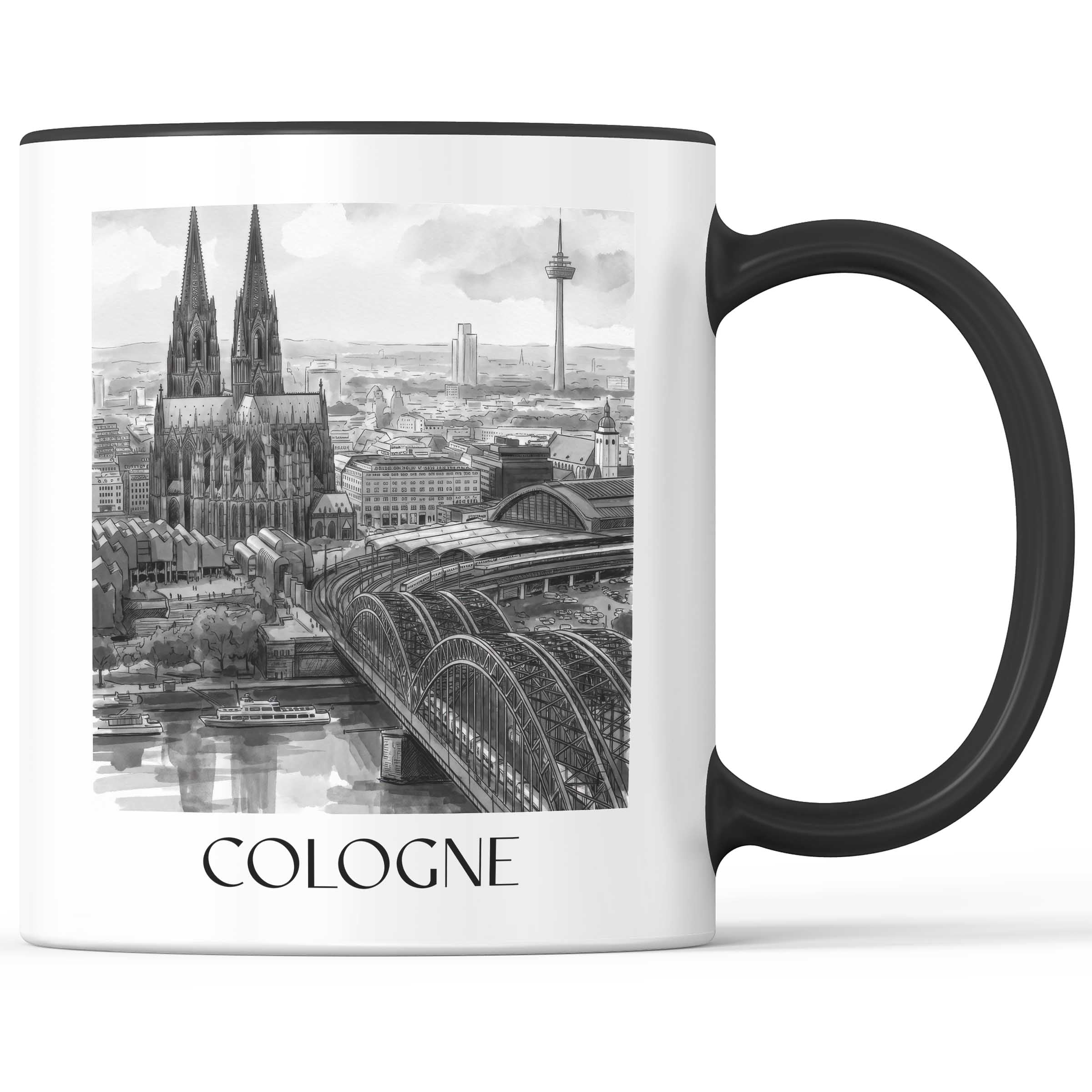 Köln - Deutschland Becher - Kaffeetasse im Aquarell Schwarz-Weiß Stil - favplace