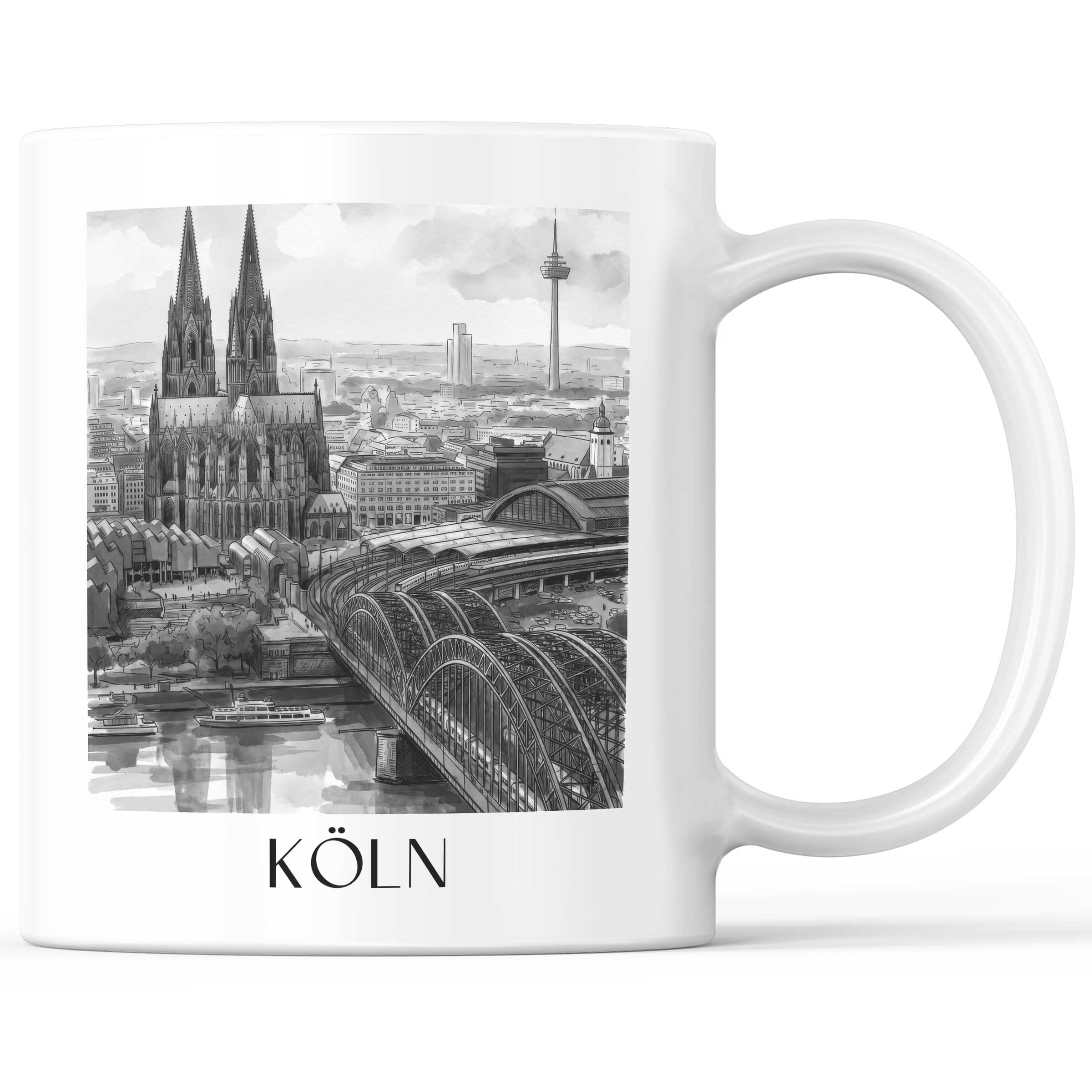 Köln - Deutschland Becher - Kaffeetasse im Aquarell Schwarz-Weiß Stil - favplace
