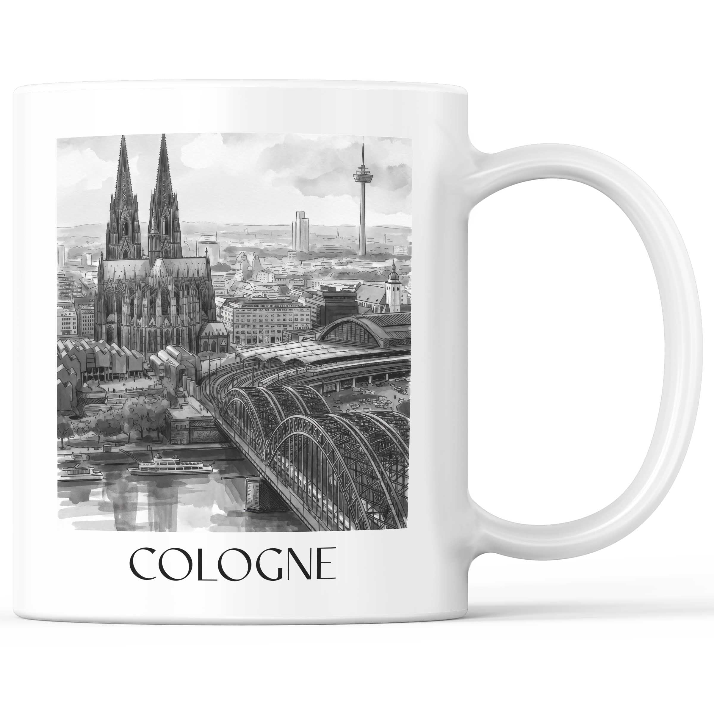 Köln - Deutschland Becher - Kaffeetasse im Aquarell Schwarz-Weiß Stil - favplace