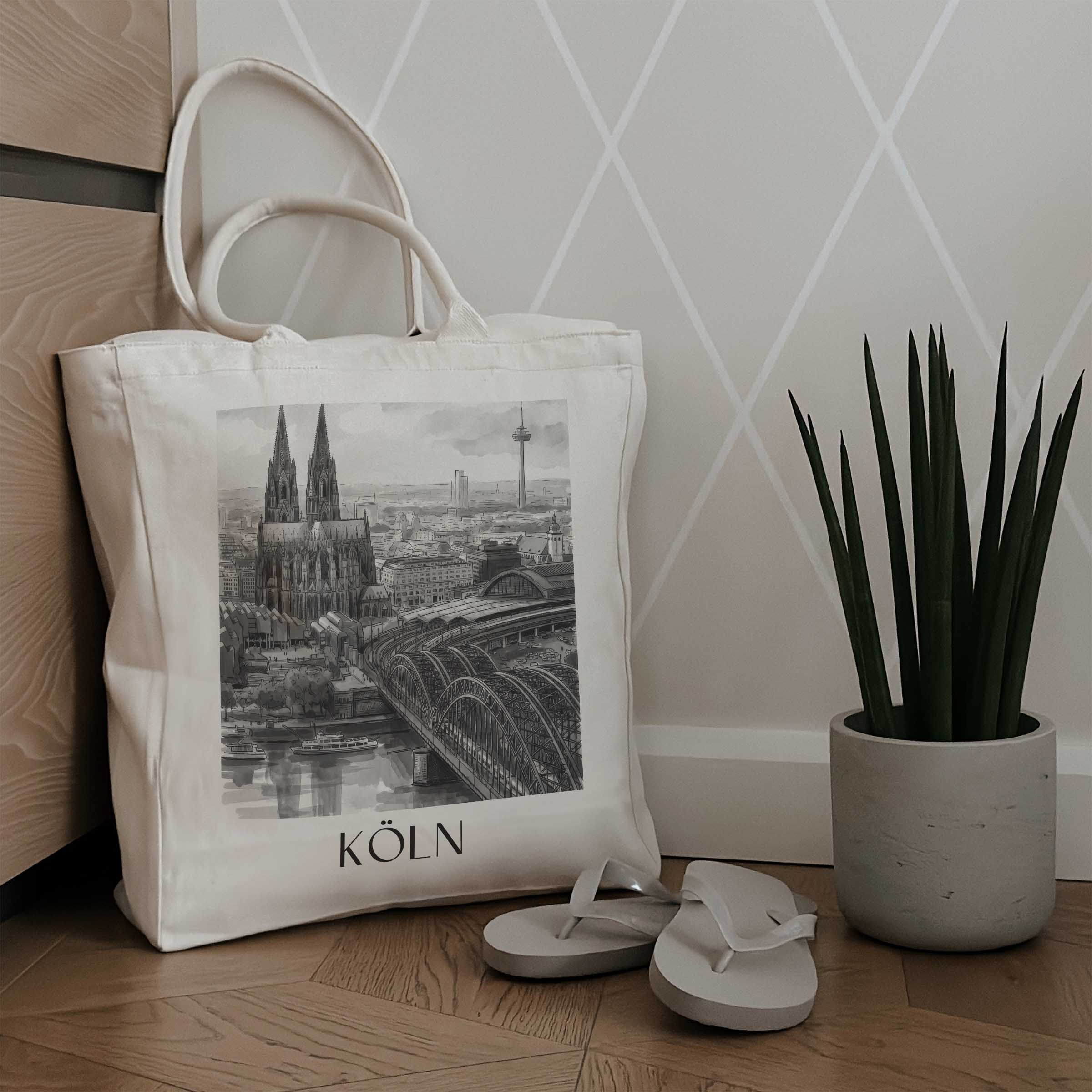 köln-deutschland-einkaufstasche-aquarell-schwarz-weiss