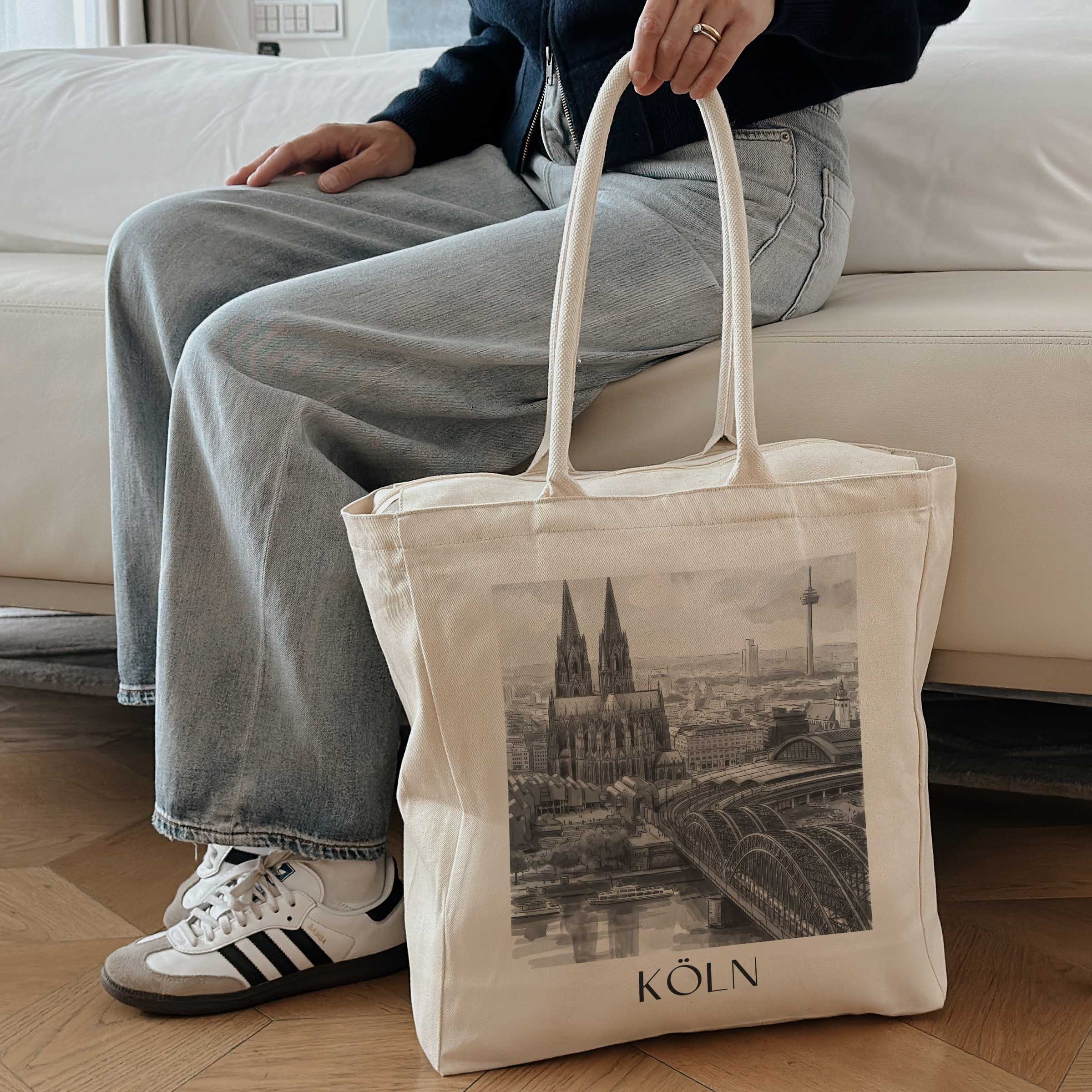 köln-deutschland-einkaufstasche-aquarell-schwarz-weiss