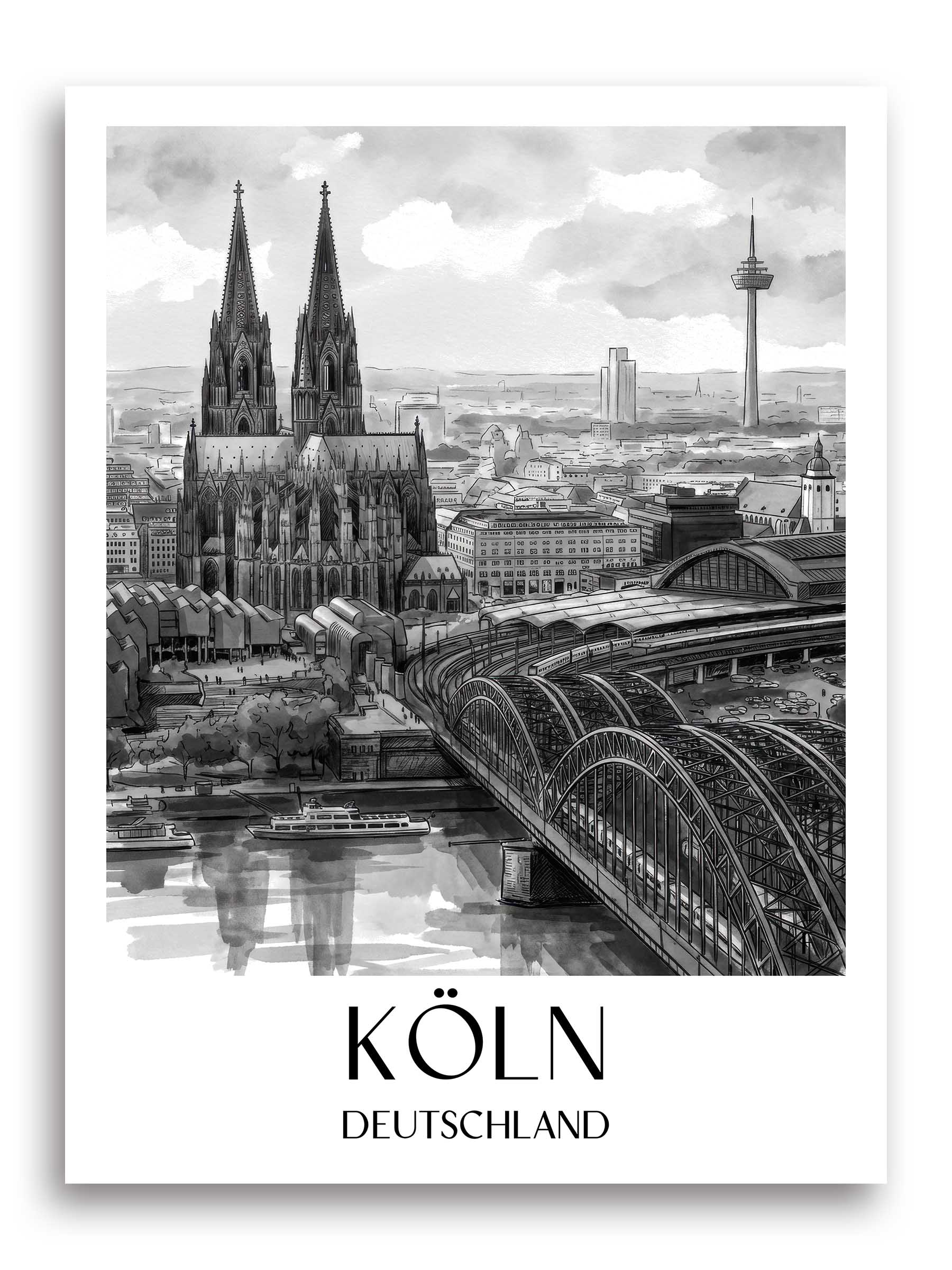 köln-deutschland-poster-aquarell-schwarz-weiss