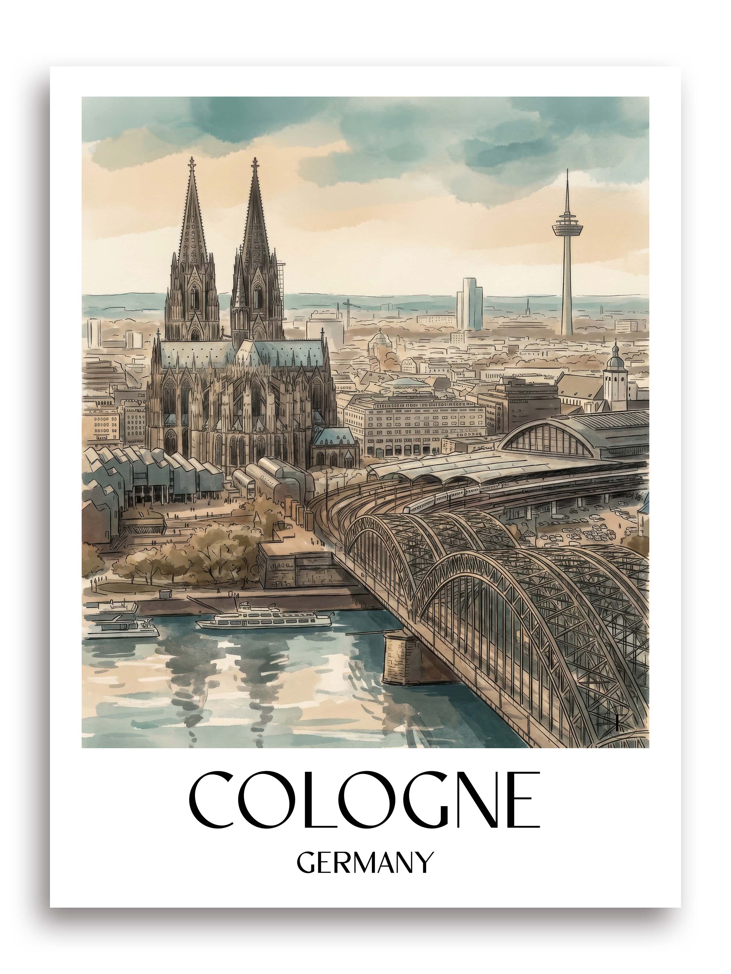 Köln Poster - Deutschland Kunstdruck - Aquarell von A4 bis A1 - favplace