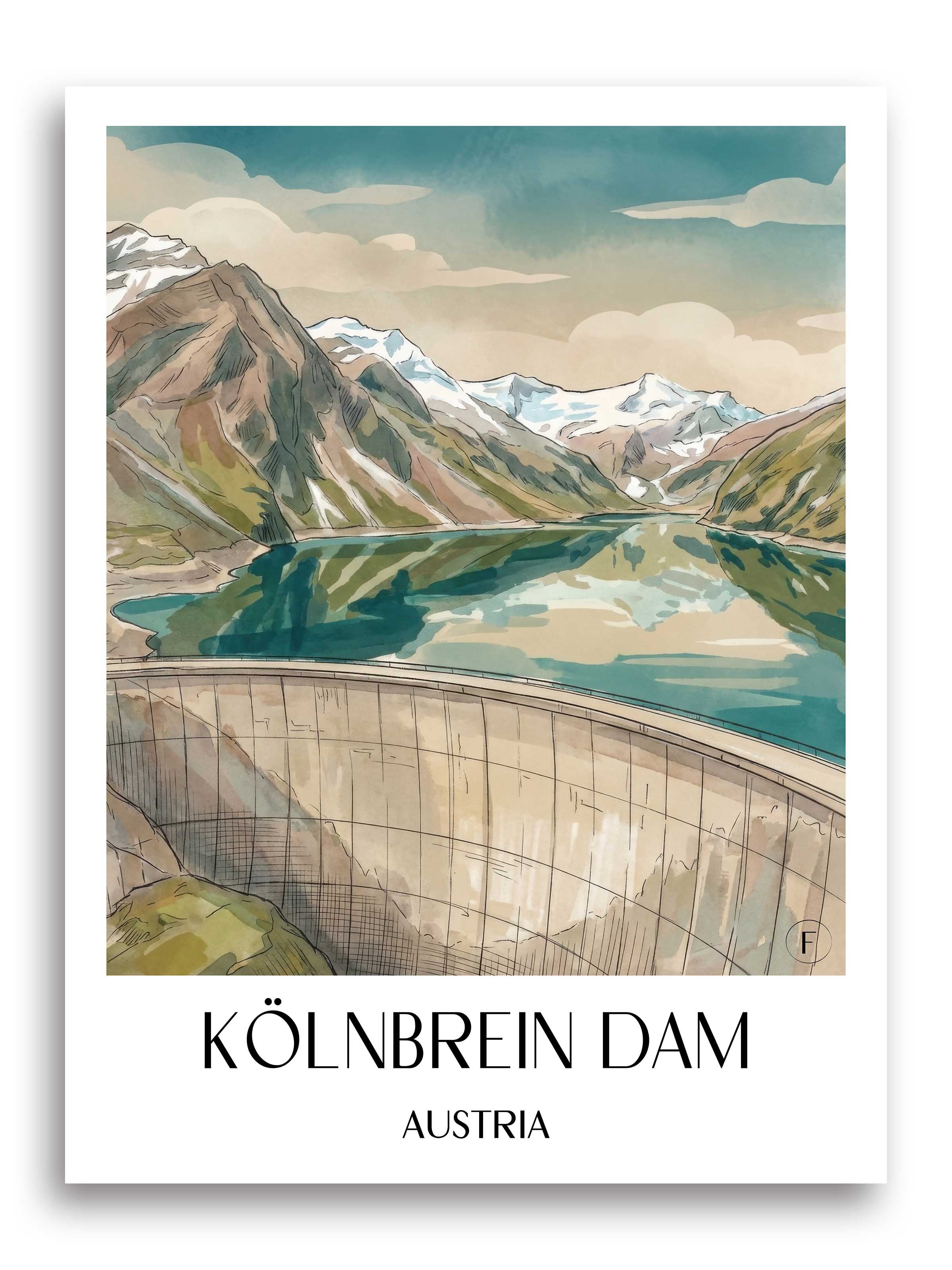 Kölnbreinsperre Poster - Kärnten - Österreich Kunstdruck - Aquarell von A4 bis A1 - favplace