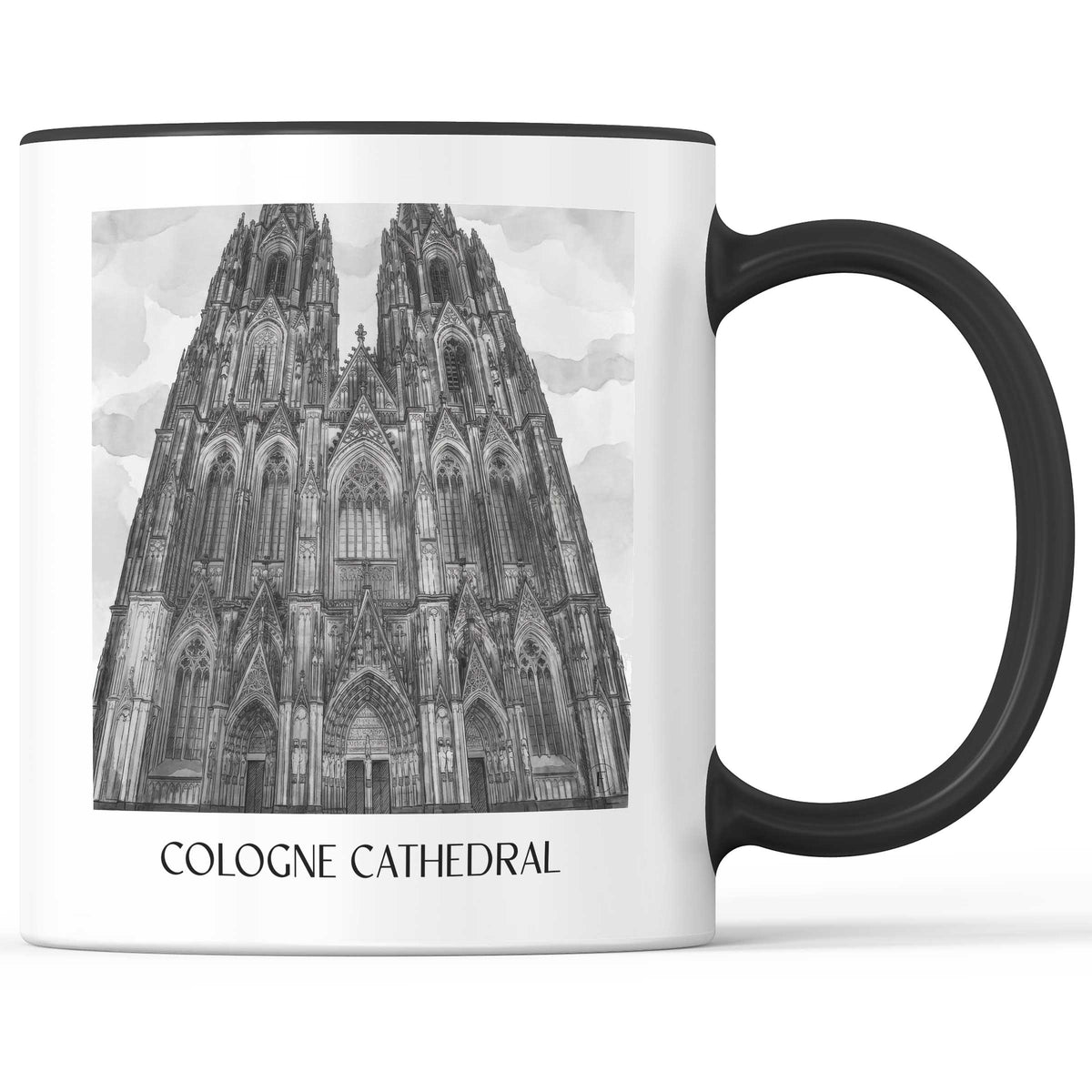 Kölner Dom Kaffeebecher - Köln - Deutschland Becher - Kaffeetasse im Aquarell Schwarz-Weiß Stil - favplace
