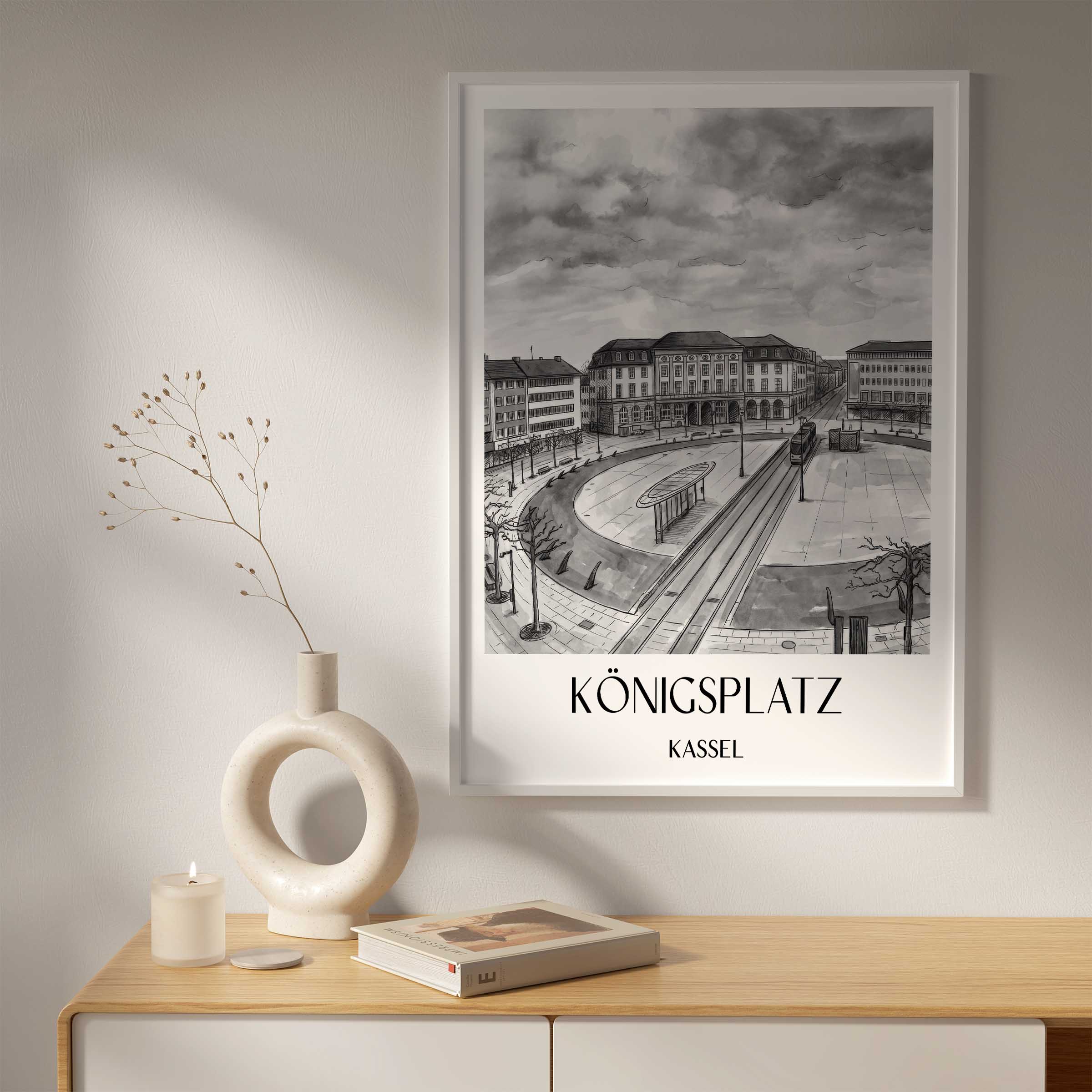 königsplatz-kassel-deutschland-poster-aquarell-schwarz-weiss