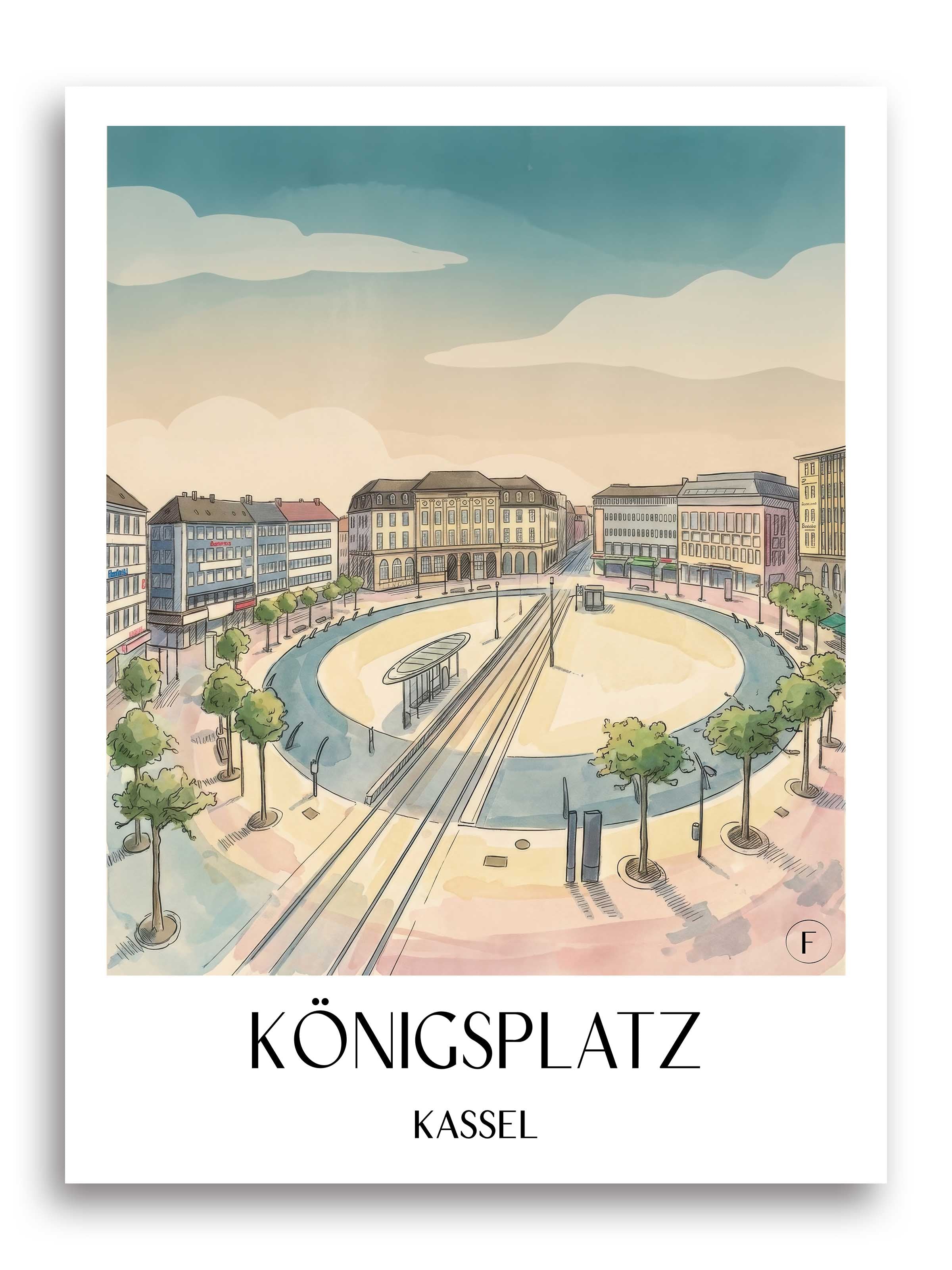 Königsplatz Poster - Kassel - Deutschland Kunstdruck - Aquarell von A4 bis A1 - favplace