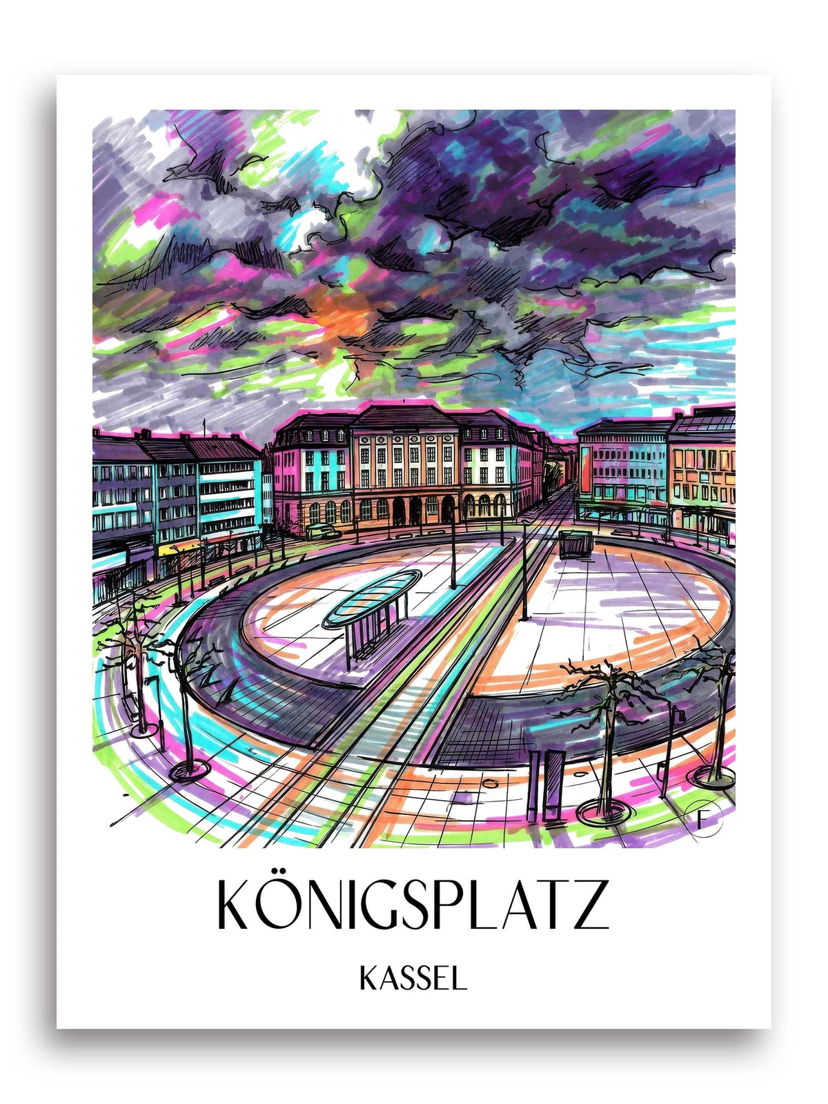 Königsplatz Poster - Kassel - Deutschland Kunstdruck - Tag Graffiti von A4 bis A1 - favplace